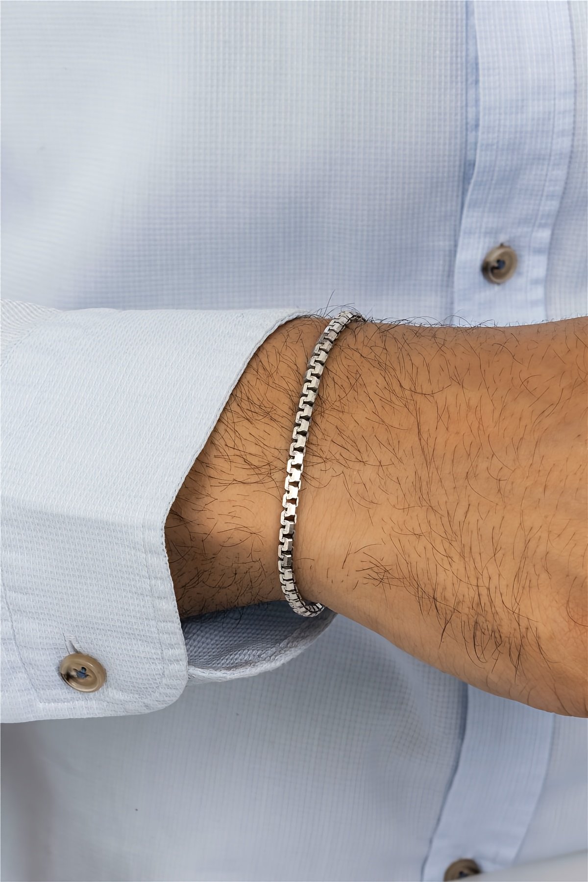 Antik Kare Zincir Gümüş Erkek Bileklik