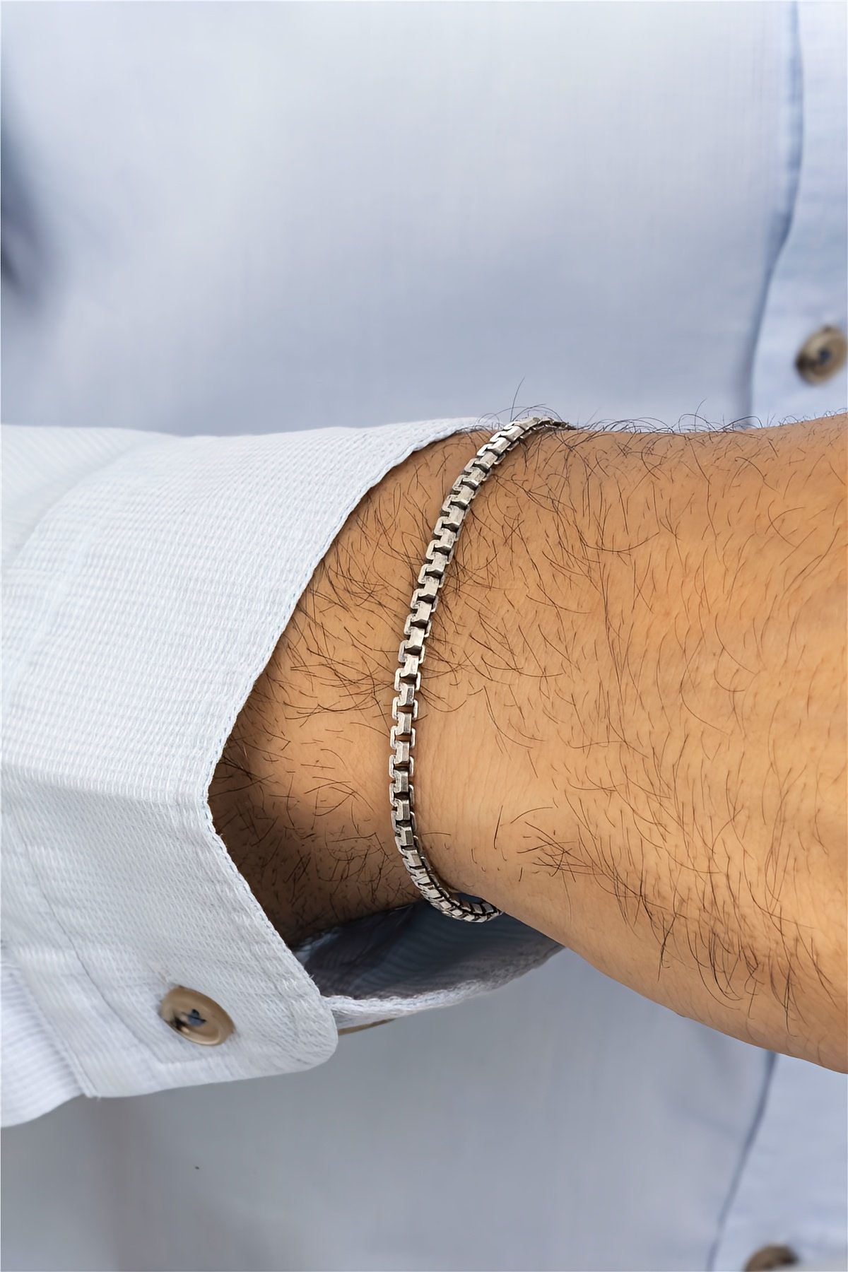 Antik Kare Zincir Gümüş Erkek Bileklik