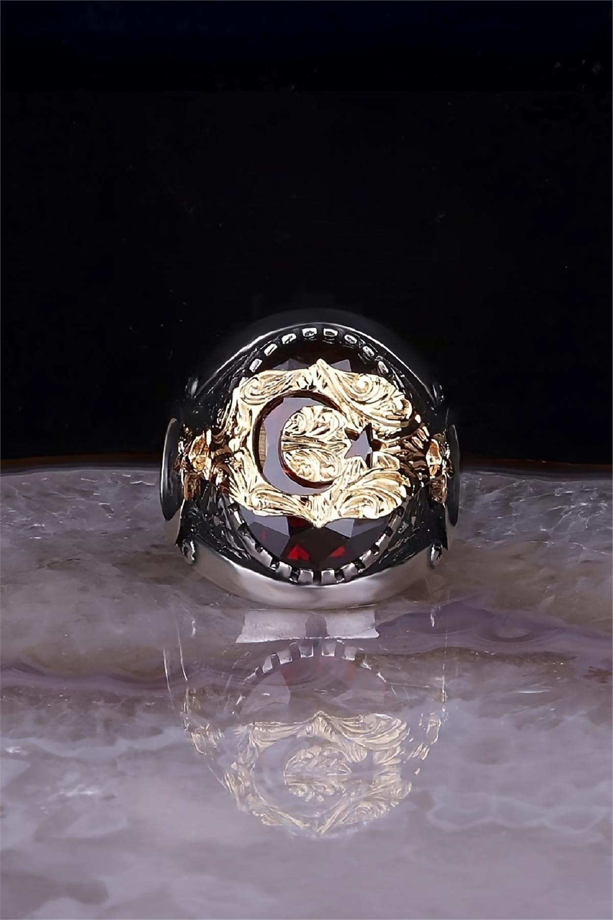 Ay Yıldız Motifli 925 Ayar Gümüş Yüzük