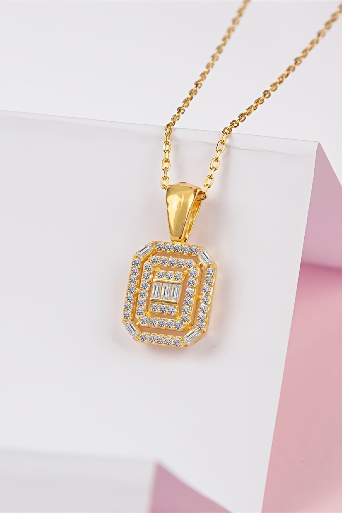 Baget Taşlı Zirkon Süslemeli 925 Ayar Gümüş Kolye