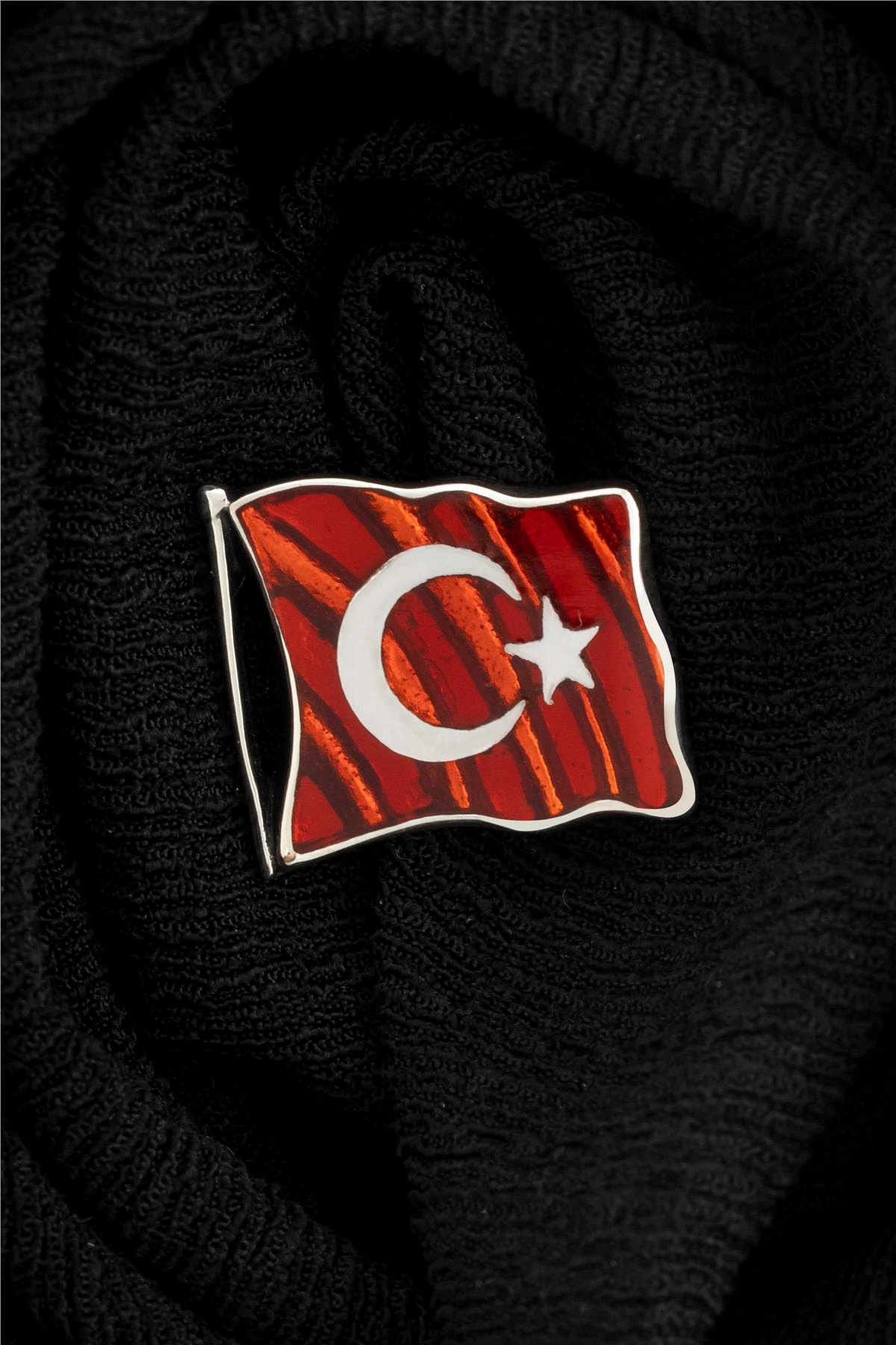 Büyük Boy Mineli Türk Bayrağı Gümüş Rozet