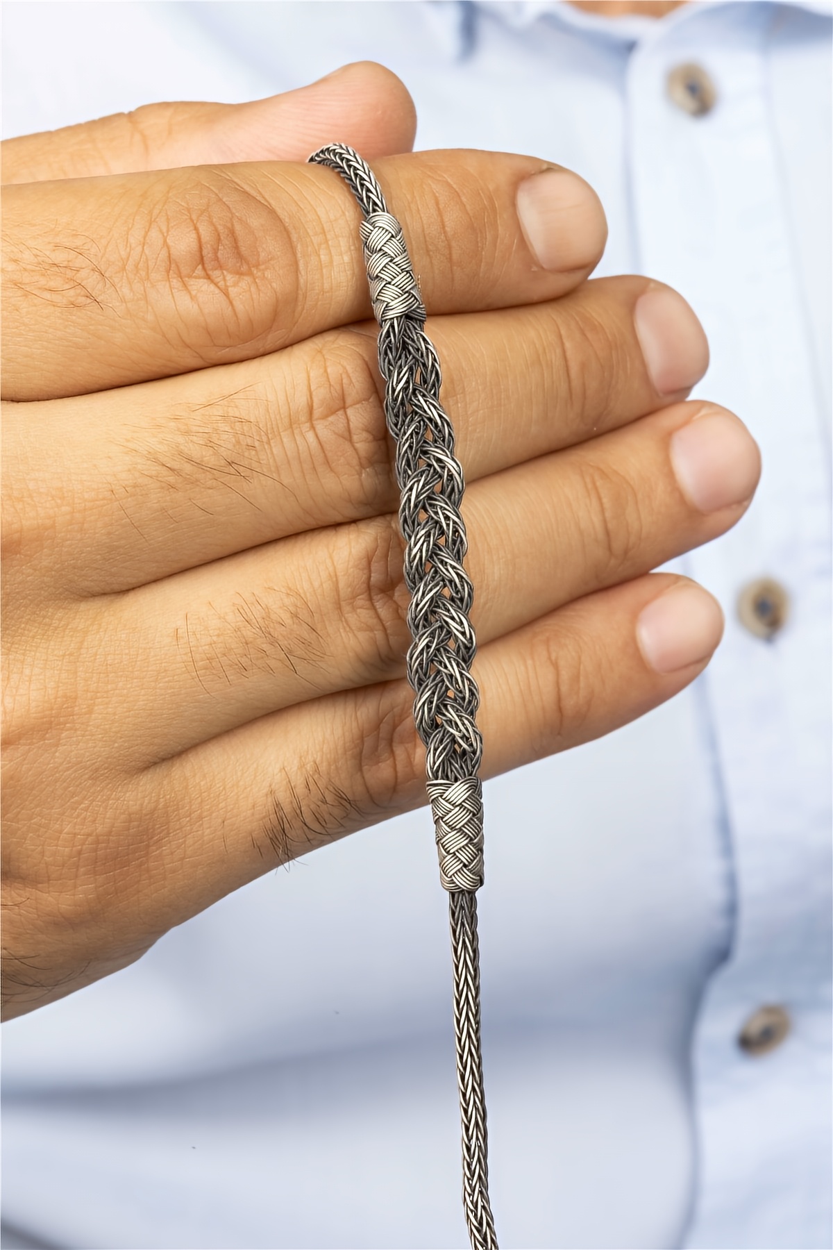 El İşi Örgü Model Gümüş Erkek Bileklik