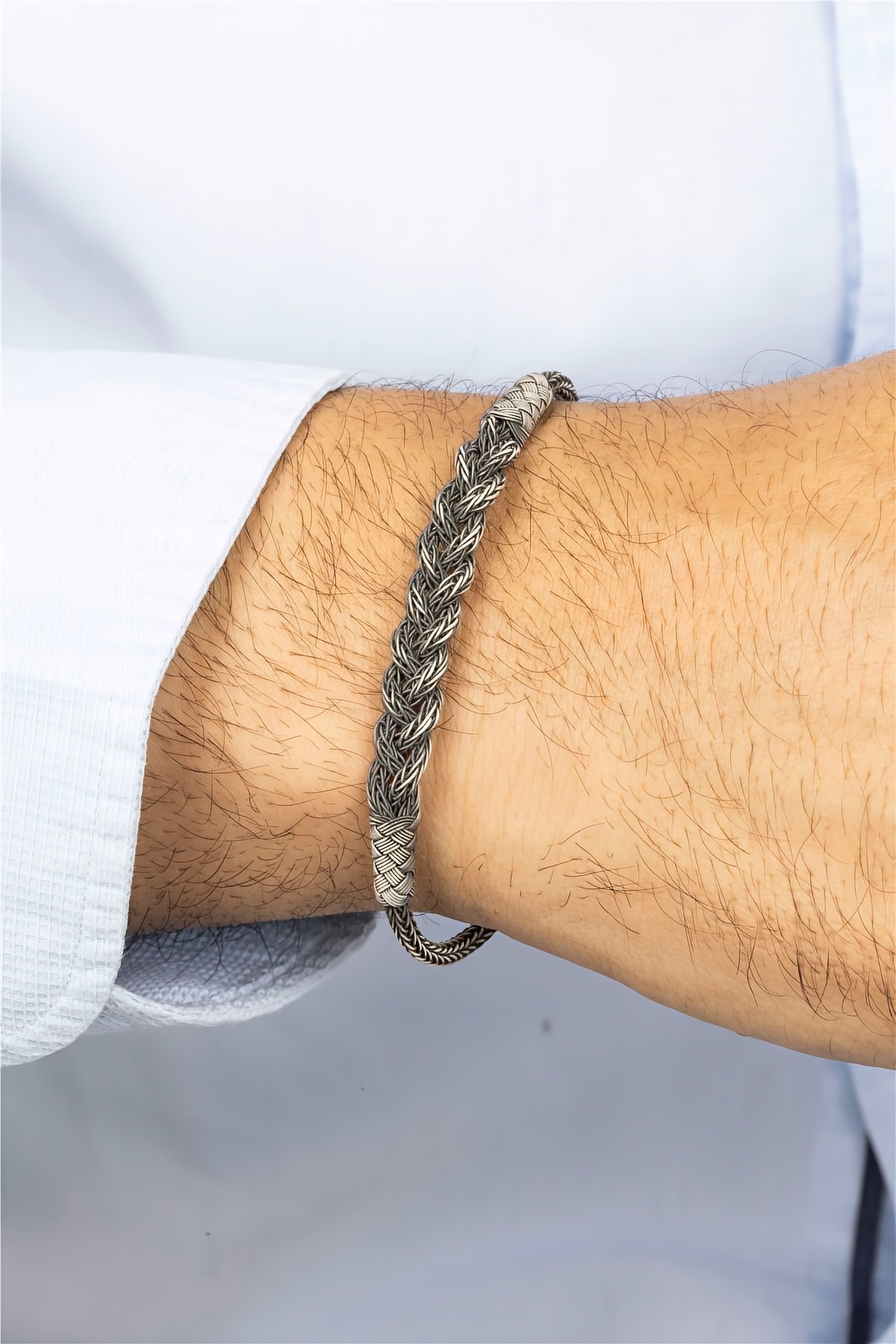 El İşi Örgü Model Gümüş Erkek Bileklik