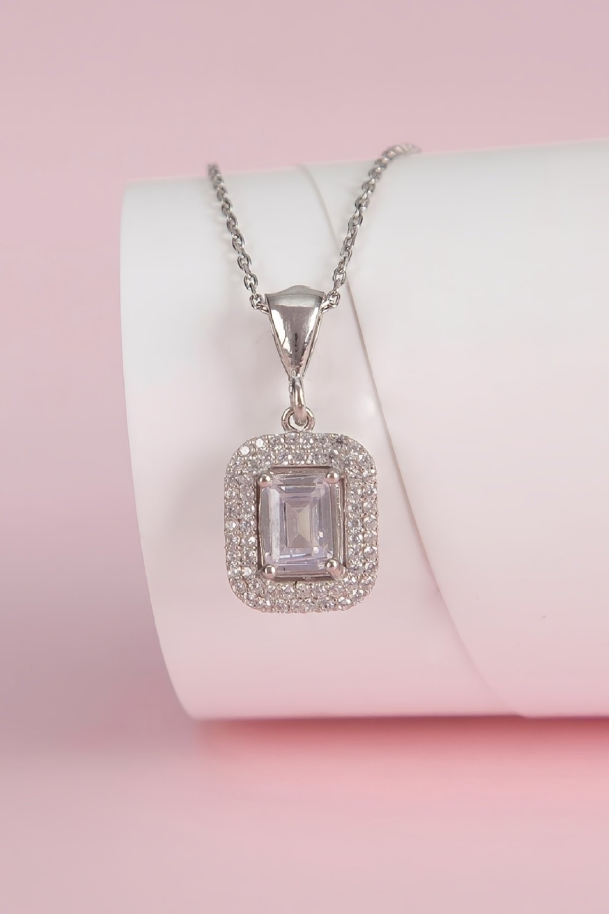 Full Zirkon Taşlı Rodyumlu Gümüş Bayan Kolye