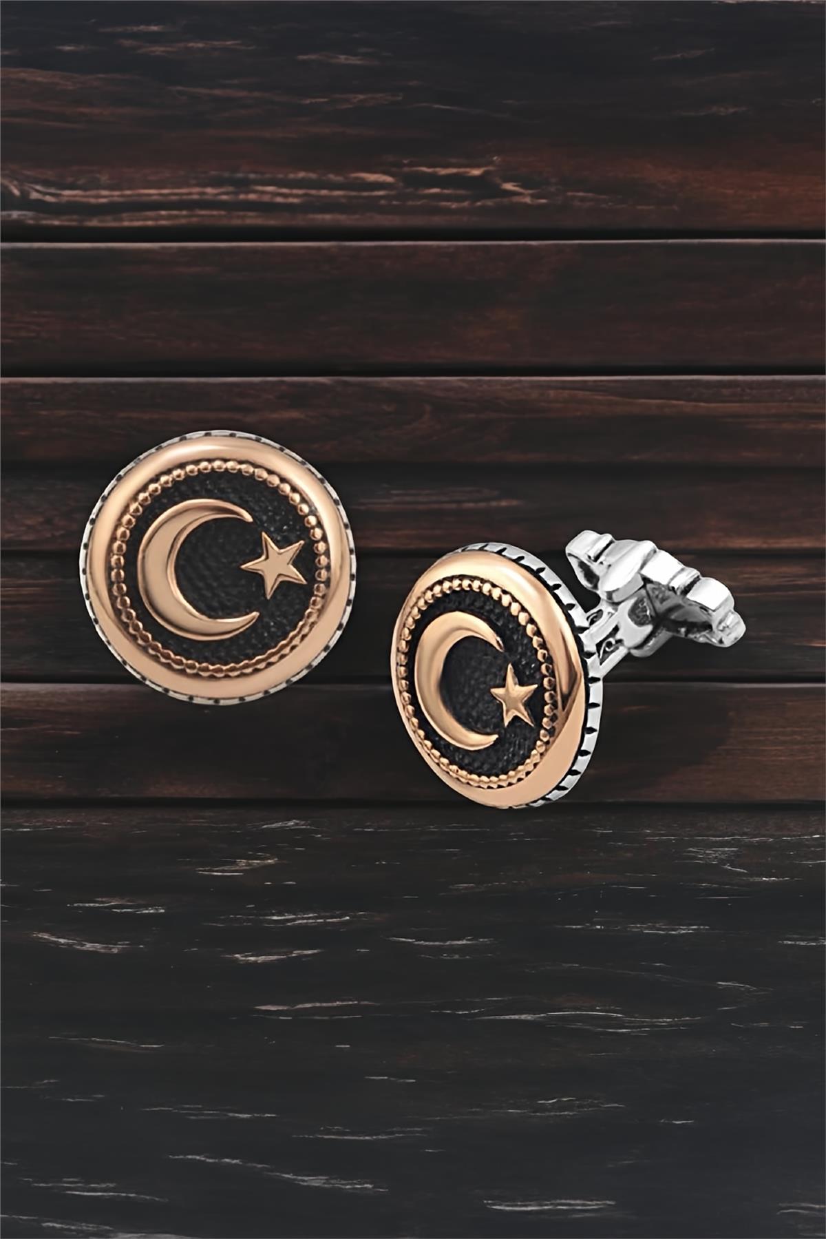 Gümüş Ay Yıldızlı Kol Düğmesi