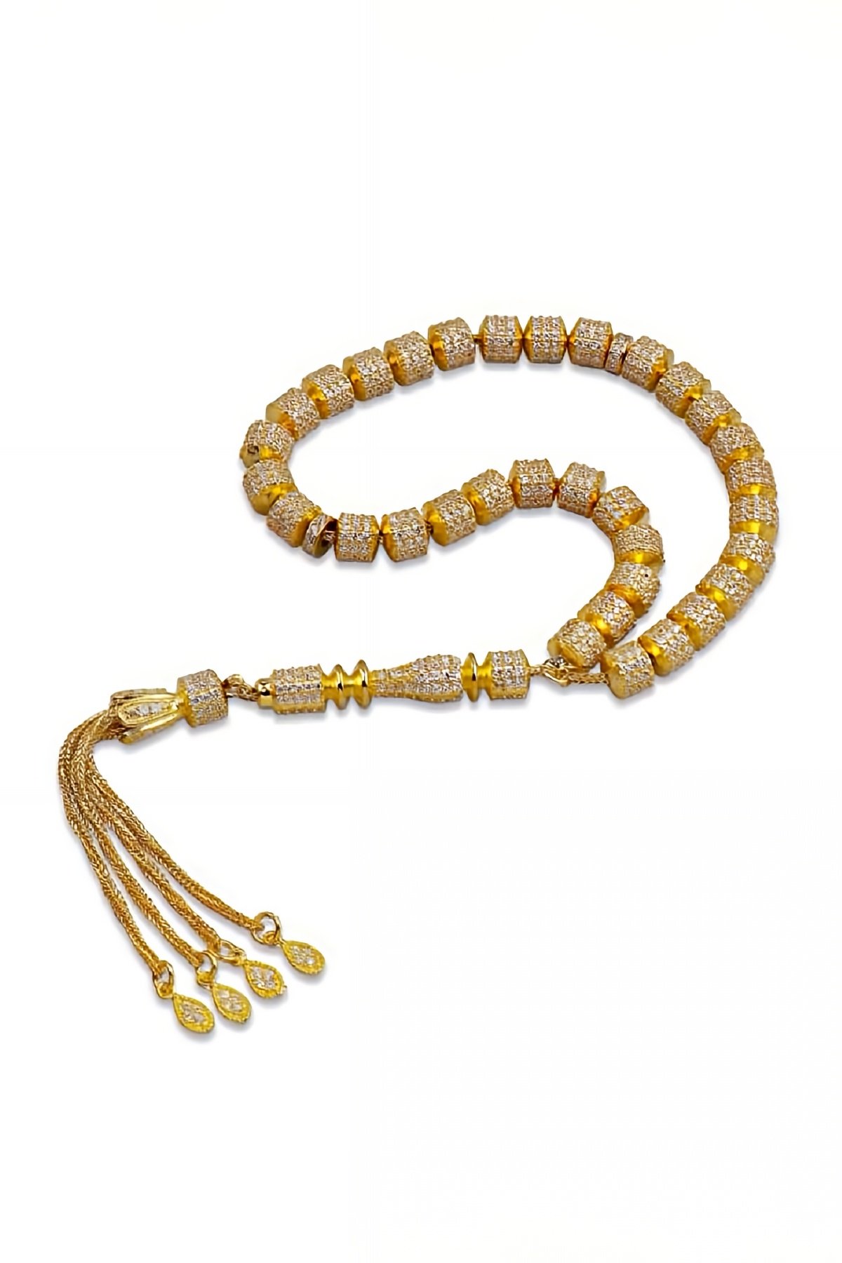 Gümüş Beyaz Zirkon Taşlı Su Damlası Püsküllü Tesbih