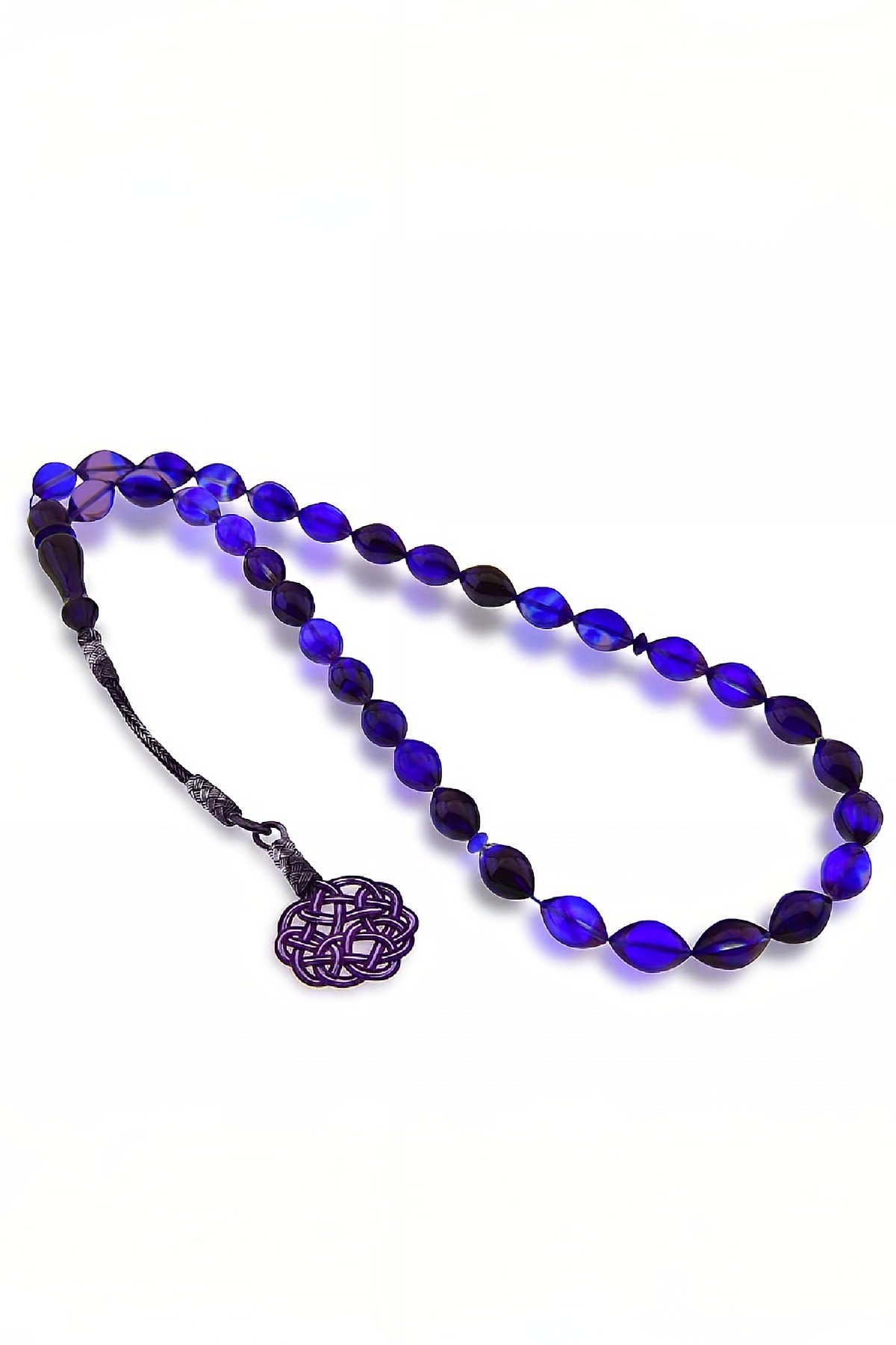 Gümüş El İşi Kazaz Püsküllü Lacivert Sıkma Kehribar Tesbih