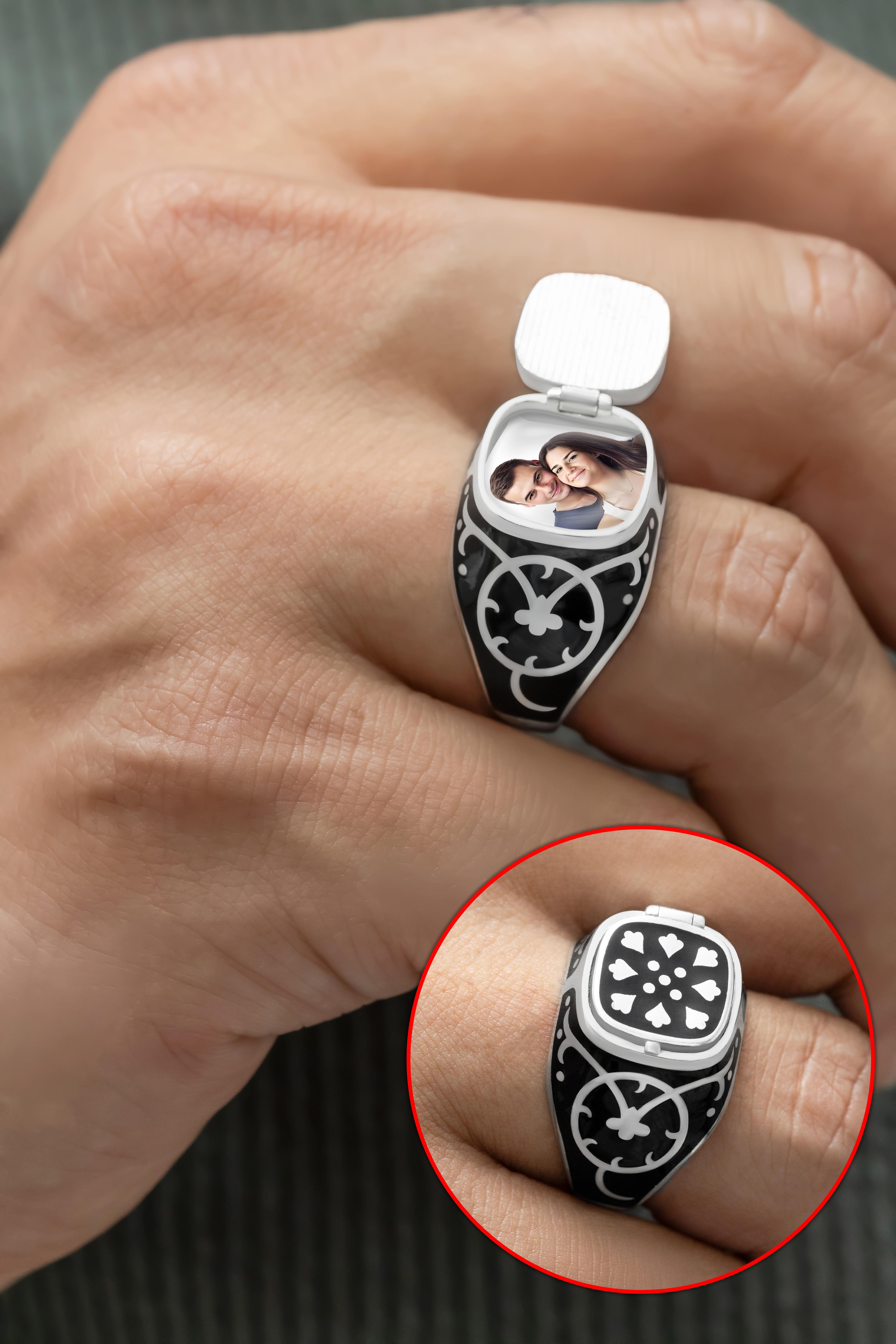 Gümüş Fotoğraflı Açılır Kapaklı Deliyürek Miroğlu Erkek Yüzük