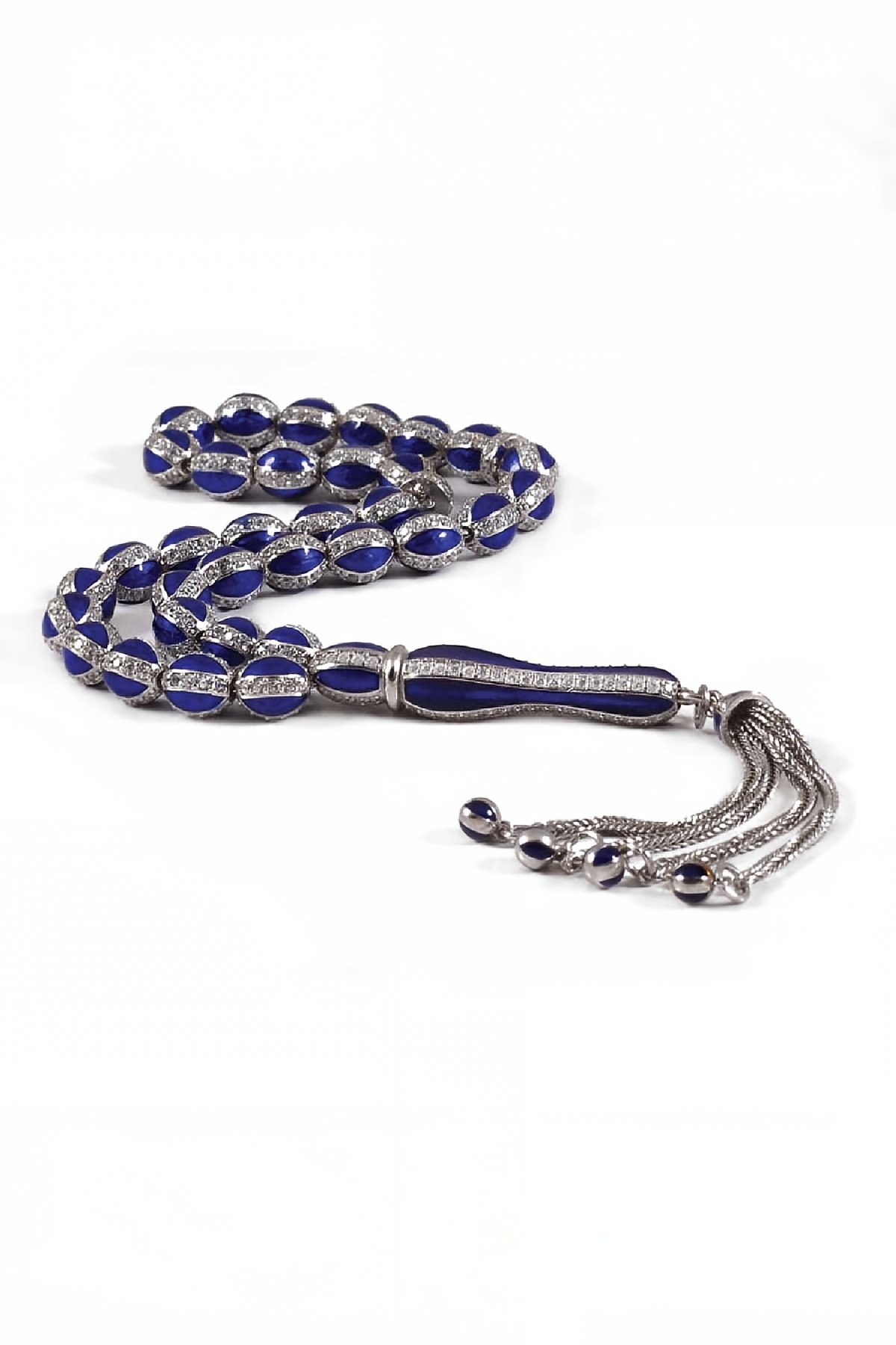 Gümüş Lacivert Mineli Zirkon Taşlı Tesbih