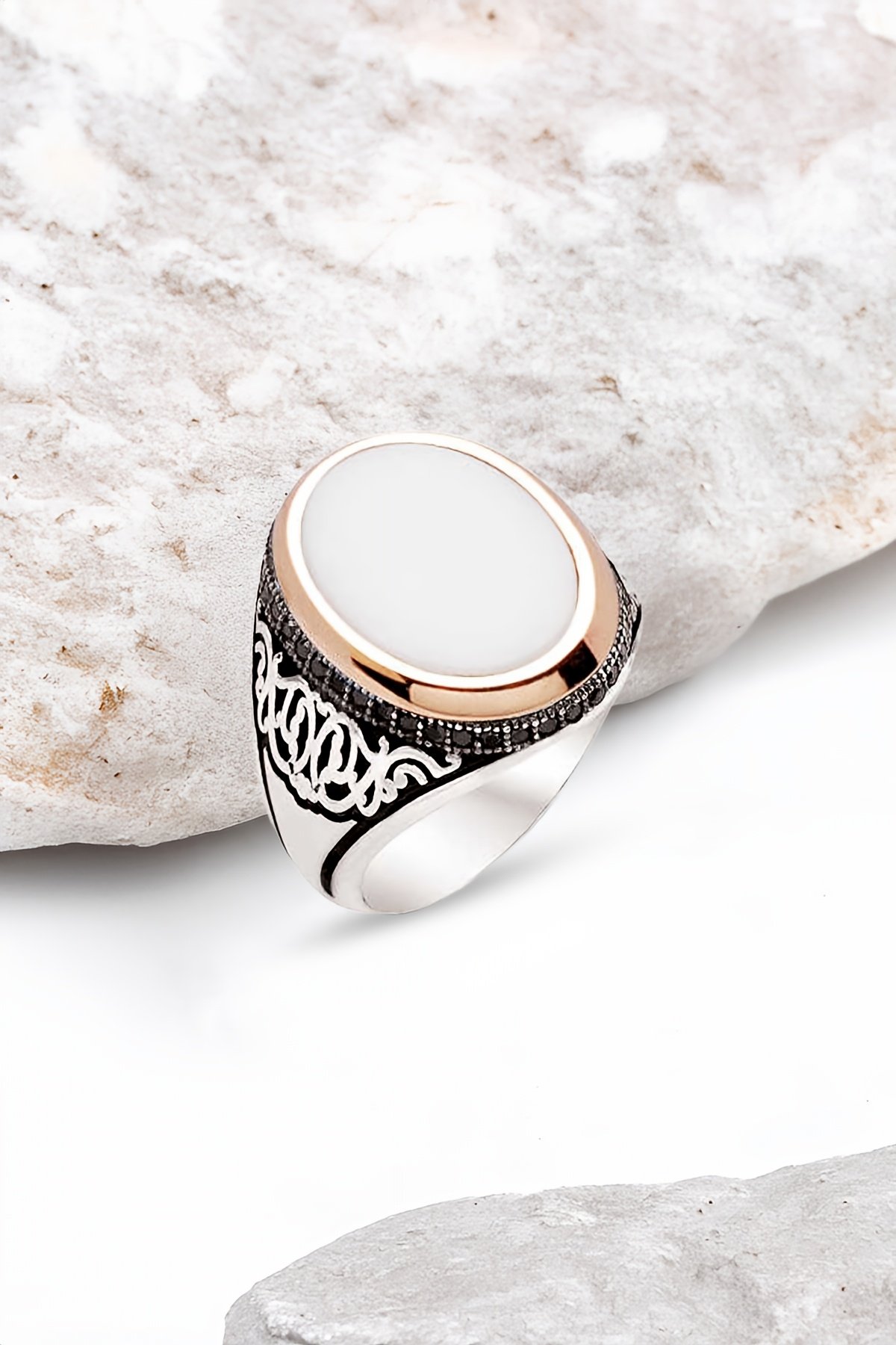 Gümüş Sedef Taşlı Erkek Yüzük