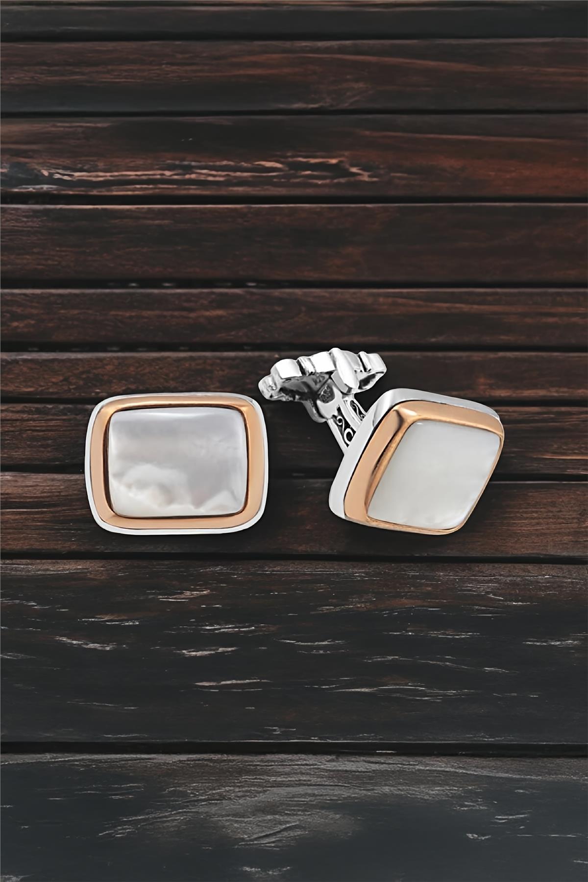 Gümüş Sedef Taşlı Kol Düğmesi