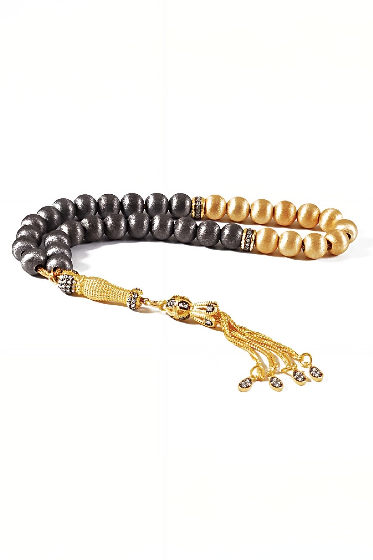 Gümüş Siyah Sarı Zirkon Taşlı Tesbih