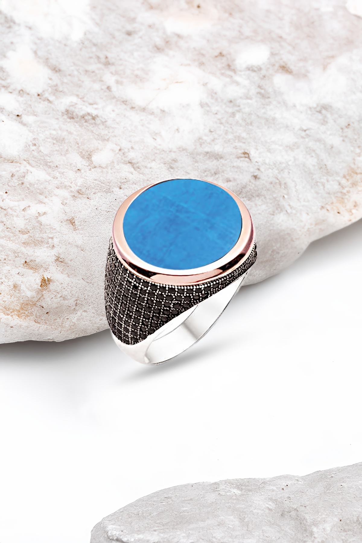 Gümüş Turkuaz Taşlı Erkek Yüzük