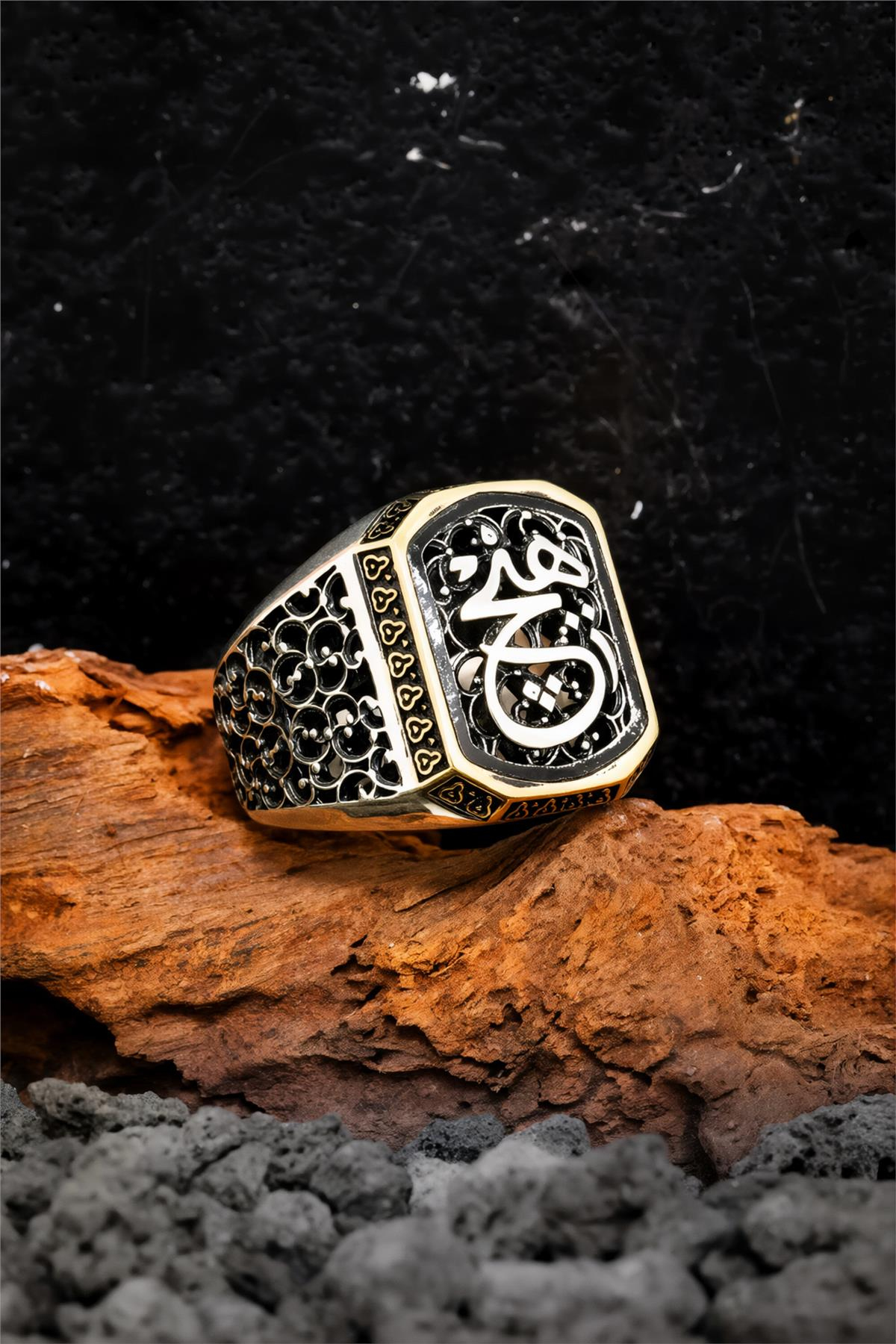 Hiç Yazılı Telkari İşlemeli 925 Ayar Gümüş Erkek Yüzük