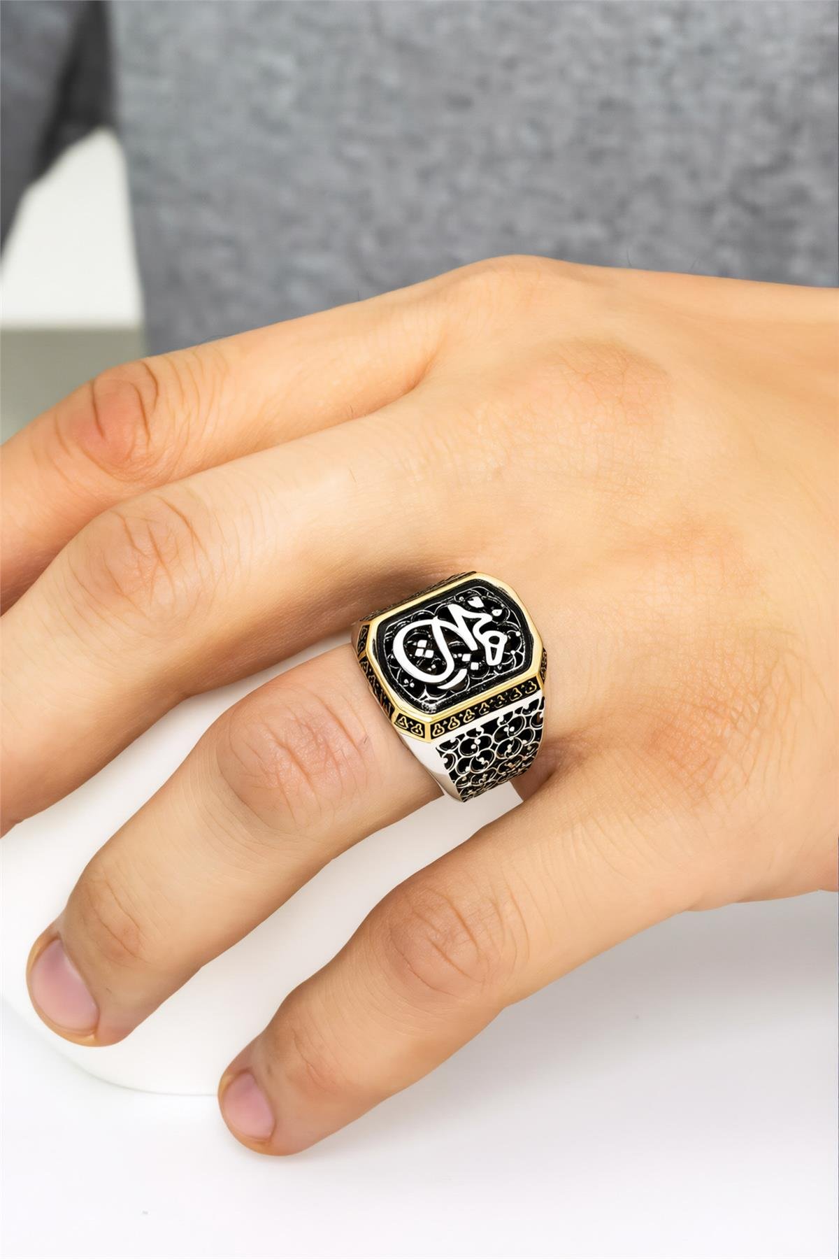 Hiç Yazılı Telkari İşlemeli 925 Ayar Gümüş Erkek Yüzük