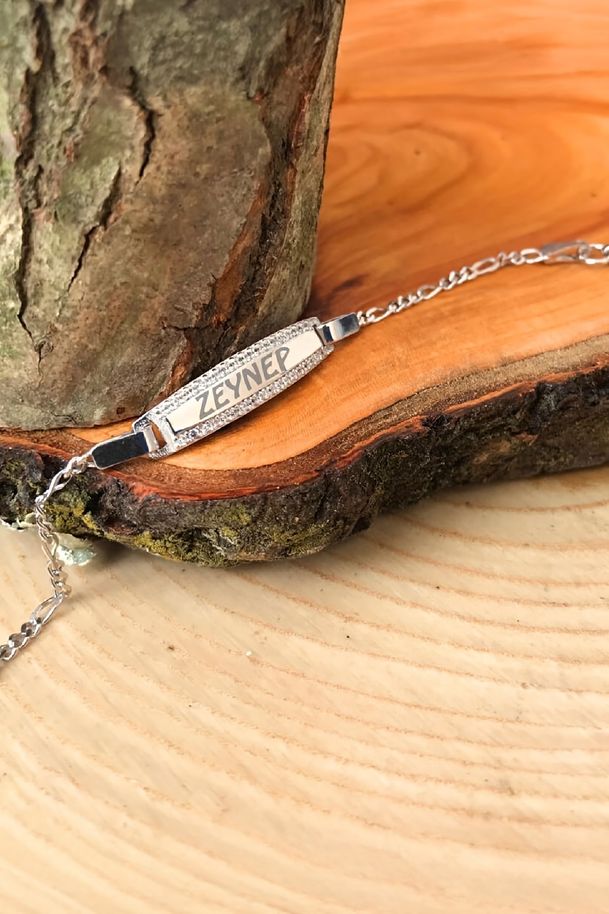 İsimli Taşlı Plaka Gümüş Çocuk Künye