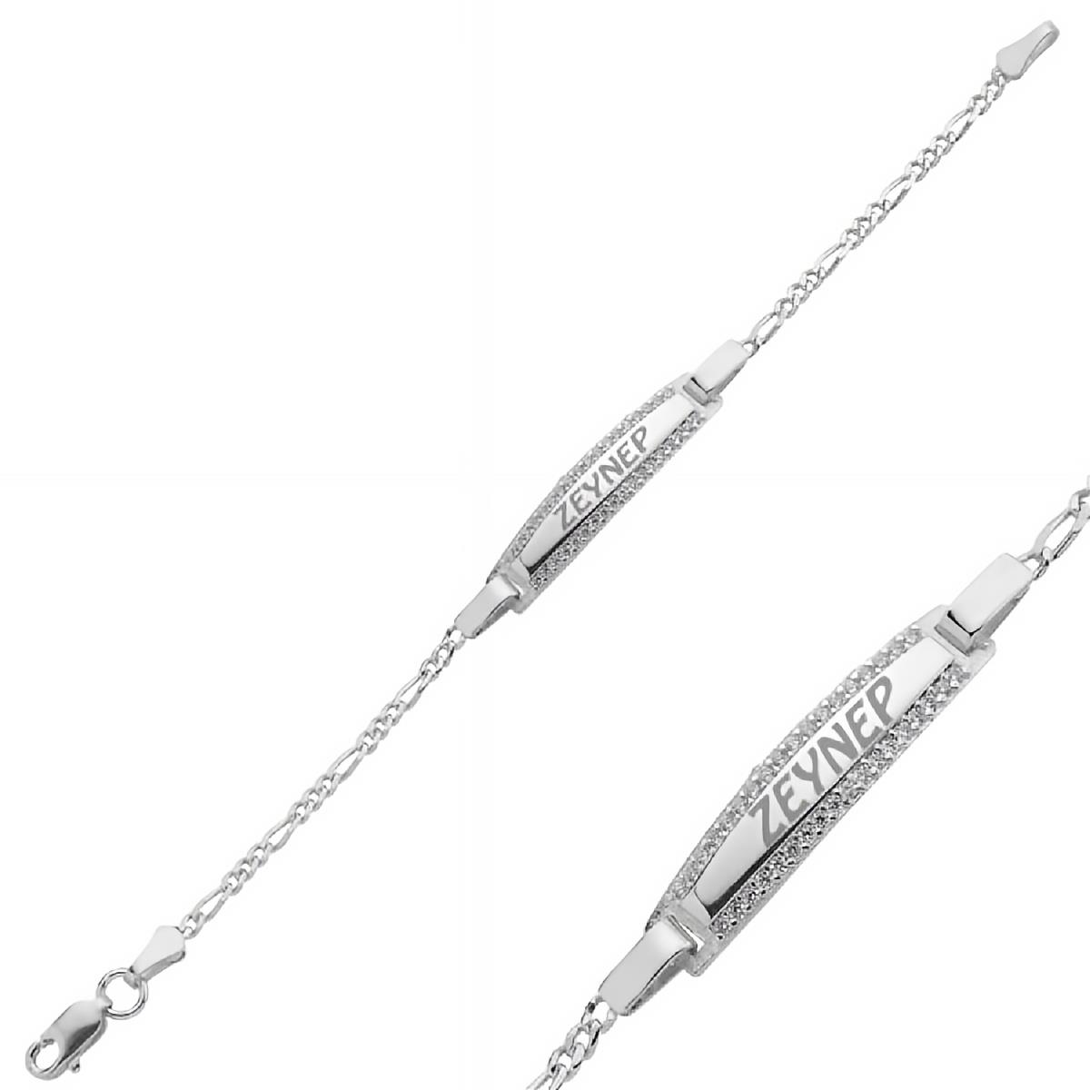 İsimli Taşlı Plaka Gümüş Çocuk Künye