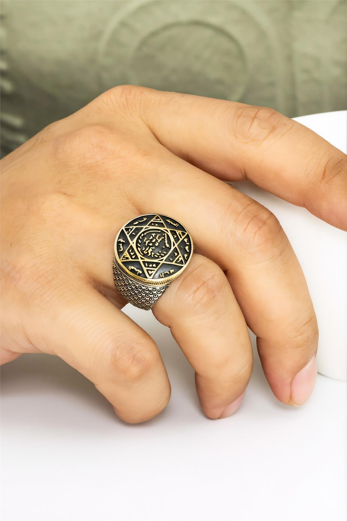 Karartmalı Hz. Süleyman Mührü 925 Ayar Gümüş Erkek Yüzük