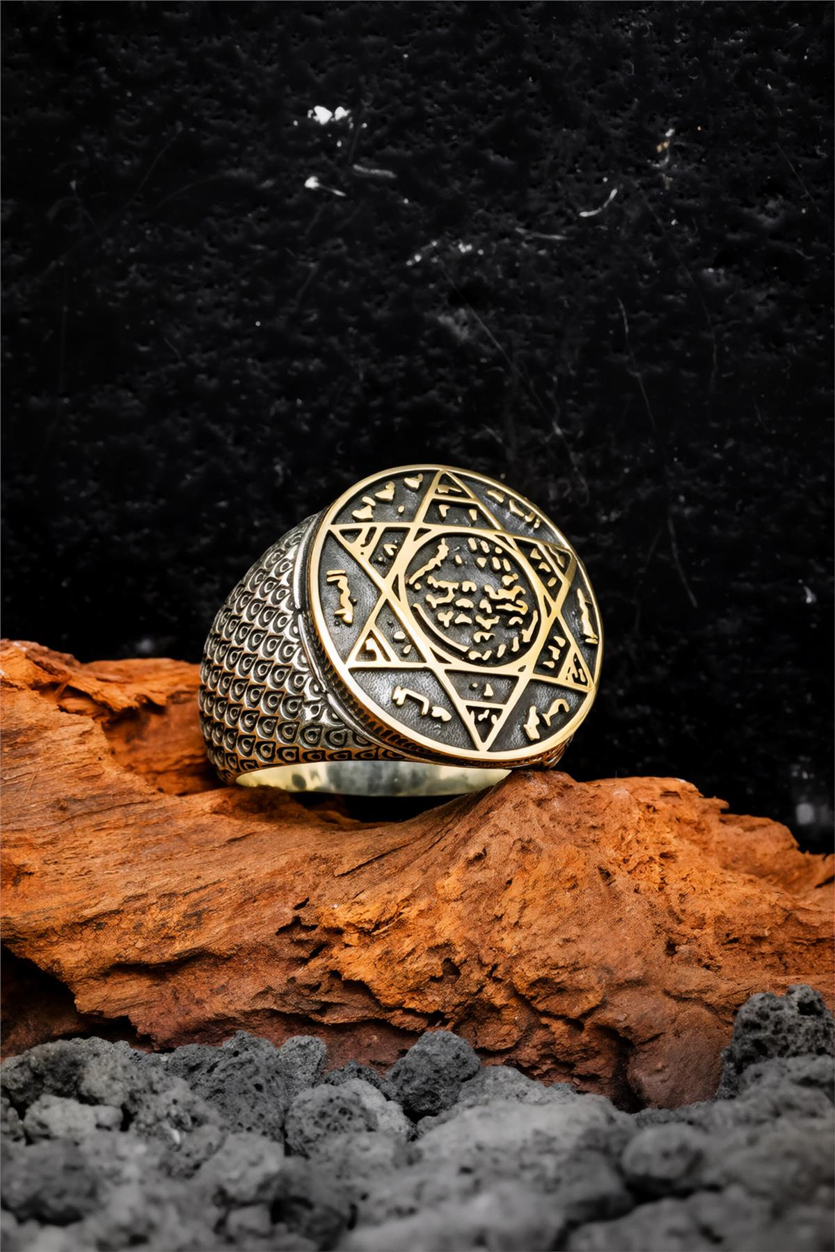Karartmalı Hz. Süleyman Mührü 925 Ayar Gümüş Erkek Yüzük