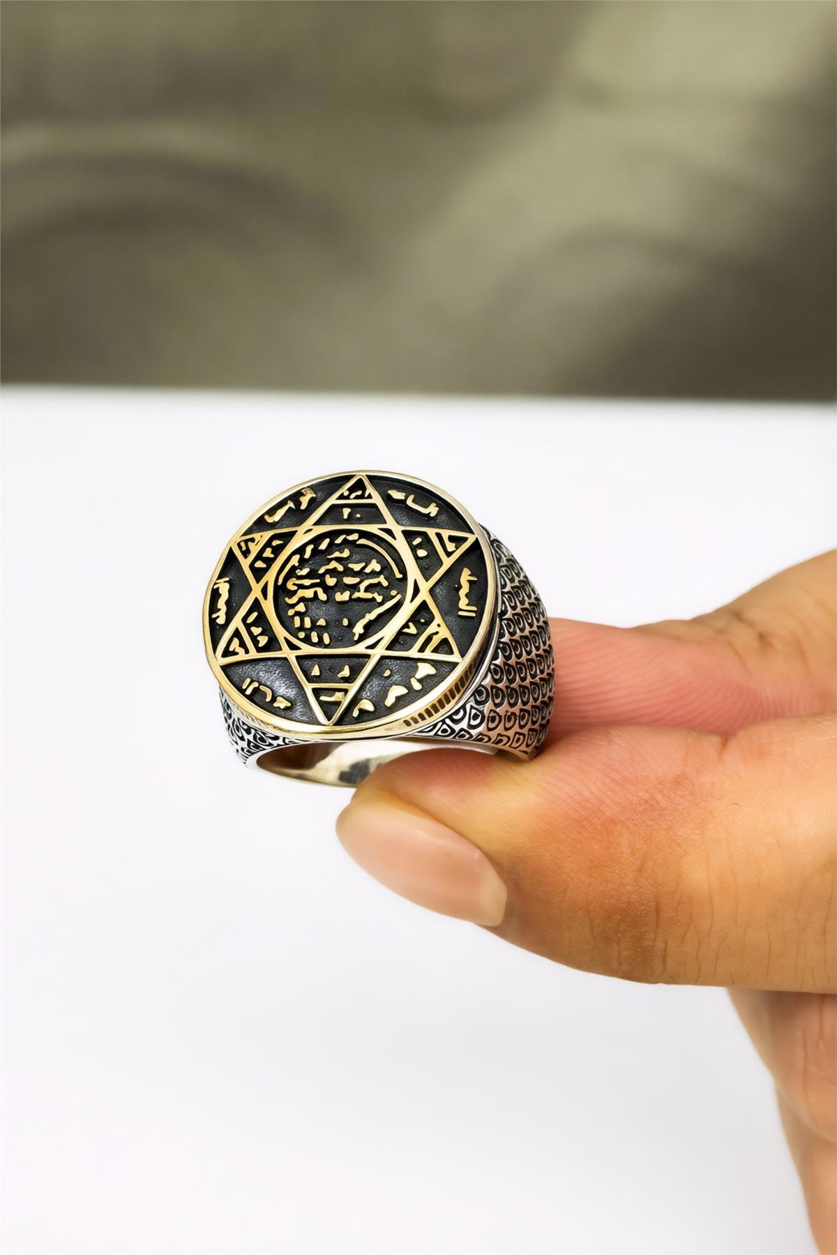 Karartmalı Hz. Süleyman Mührü 925 Ayar Gümüş Erkek Yüzük