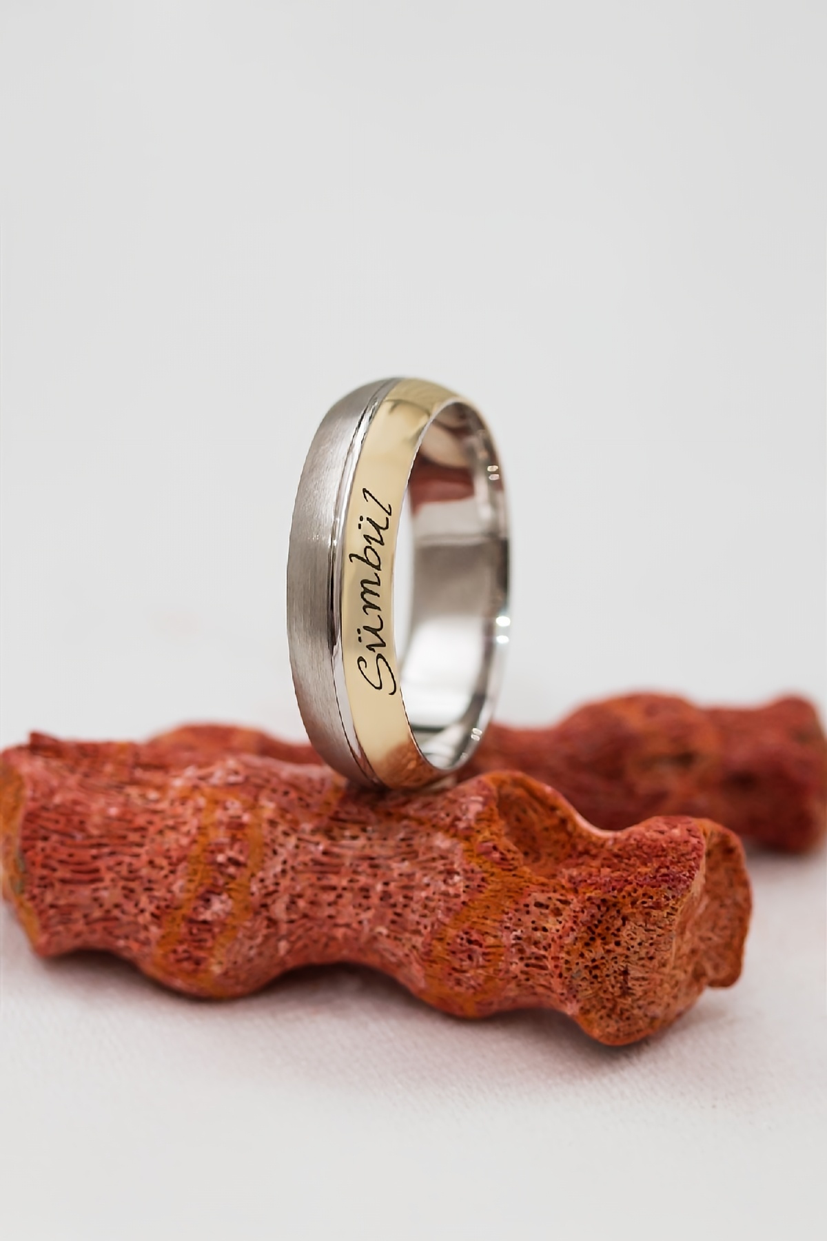 Kişiye Özel Çift Renkli İsimli Unisex Gümüş Alyans