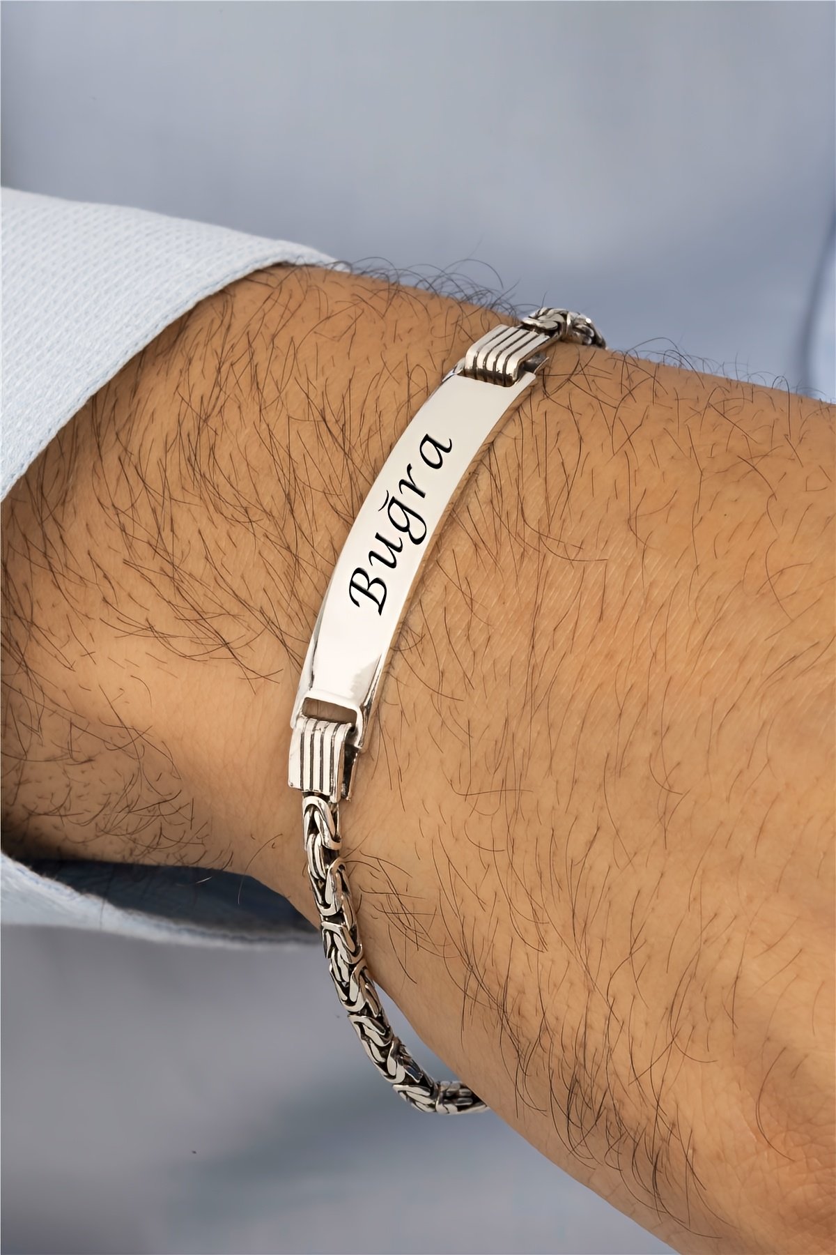 Kişiye Özel İsimli Kral Zincirli Gümüş Erkek Künye Bileklik