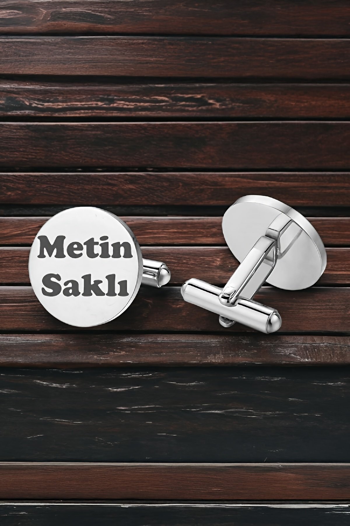 Kişiye Özel İsimli Yuvarlak Gümüş Kol Düğmesi