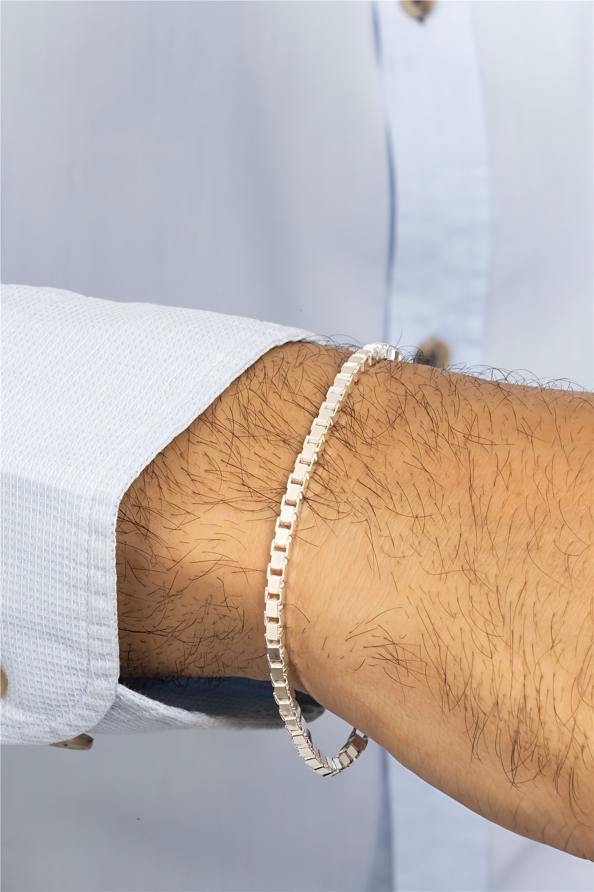 Küp Zincir Gümüş Erkek Bileklik