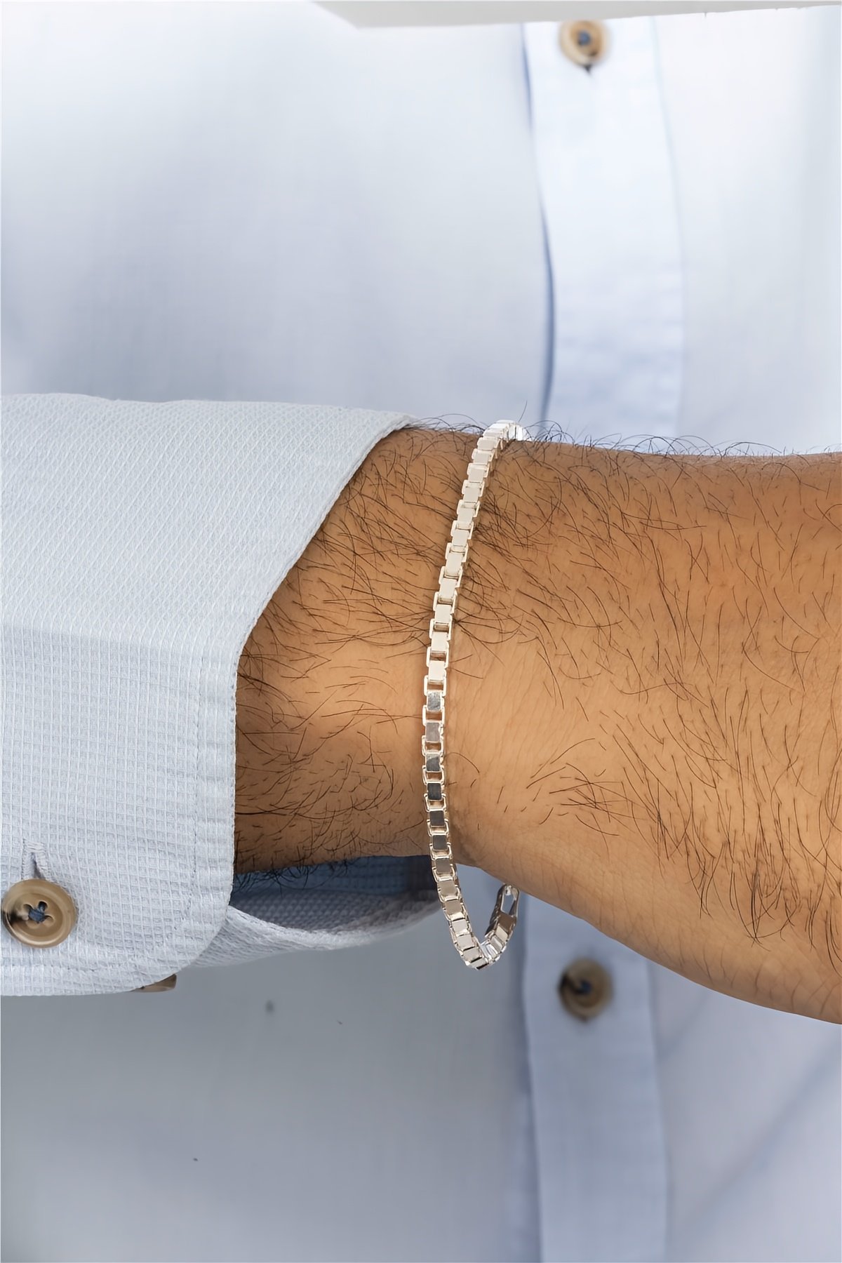 Küp Zincir Gümüş Erkek Bileklik