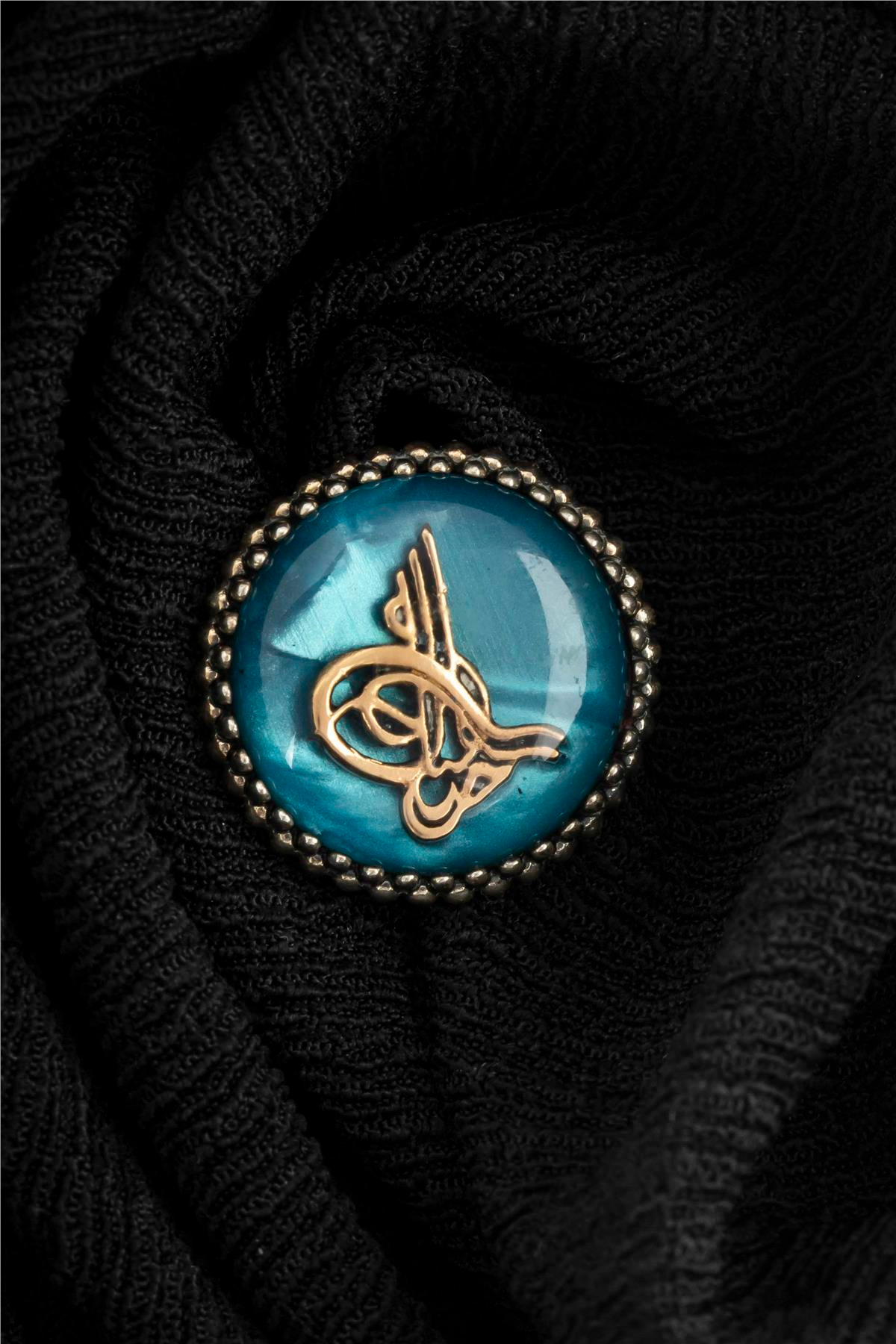 Mavi Mineli Osmanlı Tuğrası Gümüş Rozet