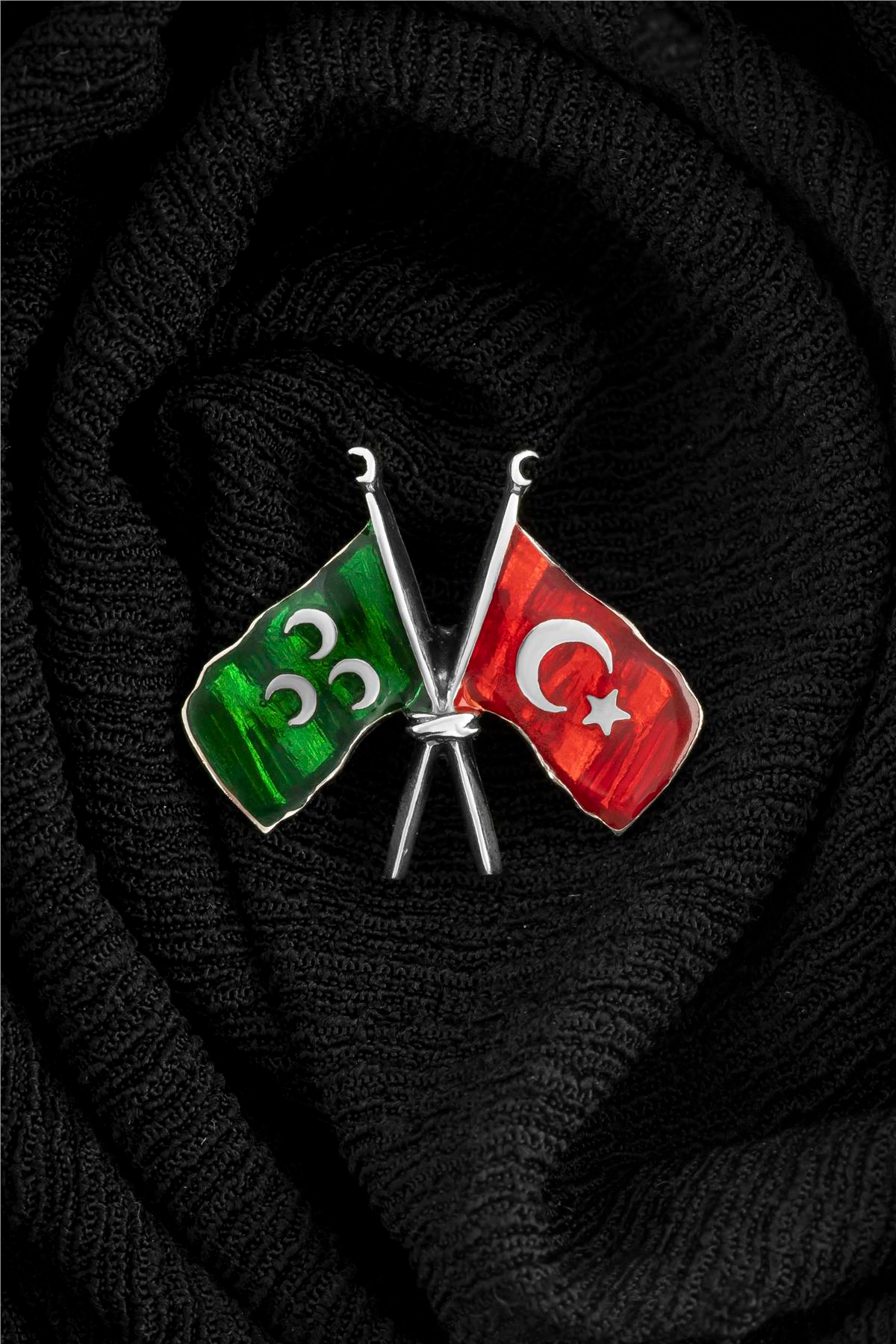 Mineli Osmanlı ve Türk Bayraklı Gümüş Rozet