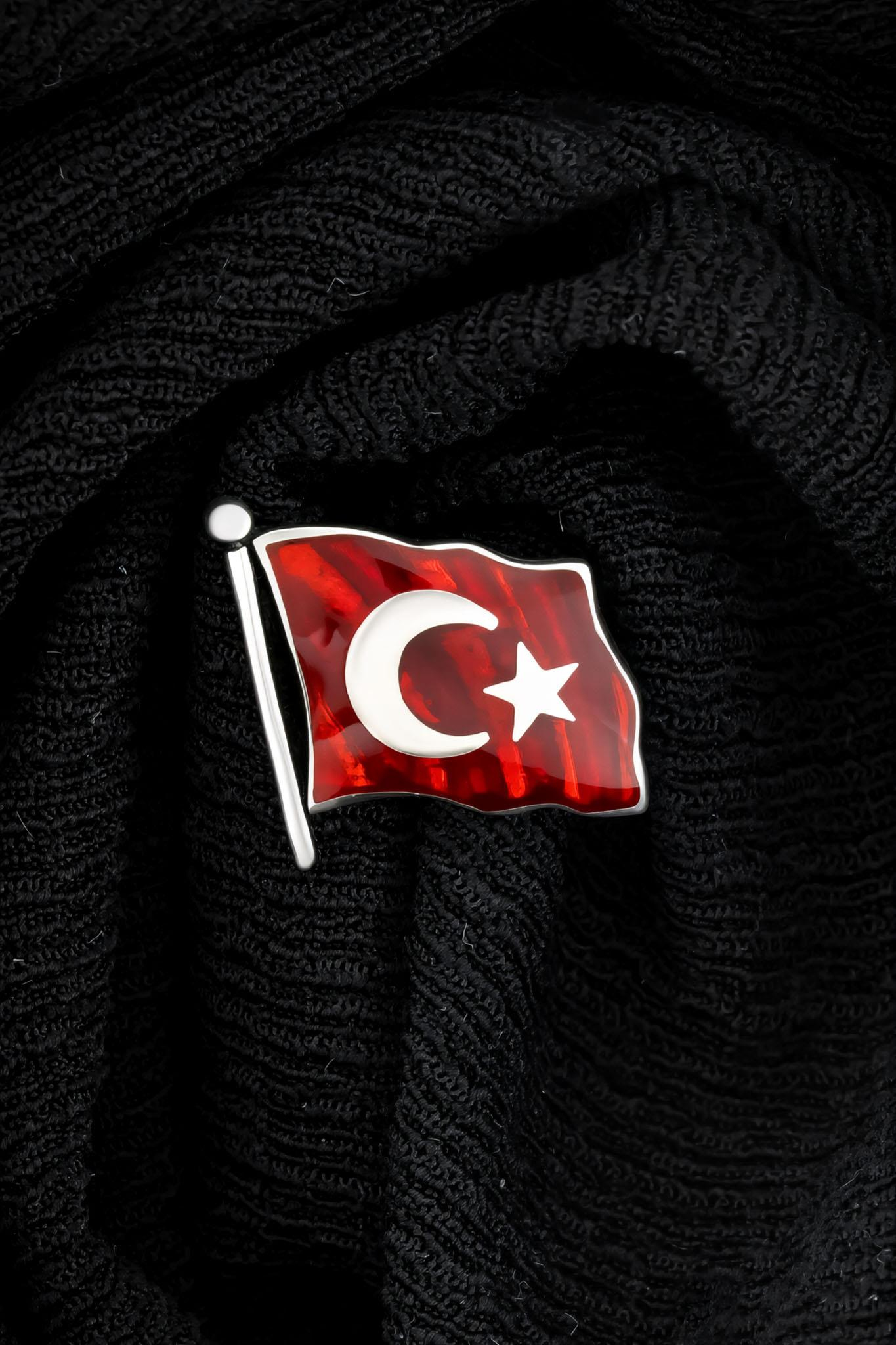 Mineli Türk Bayrağı Gümüş Rozet