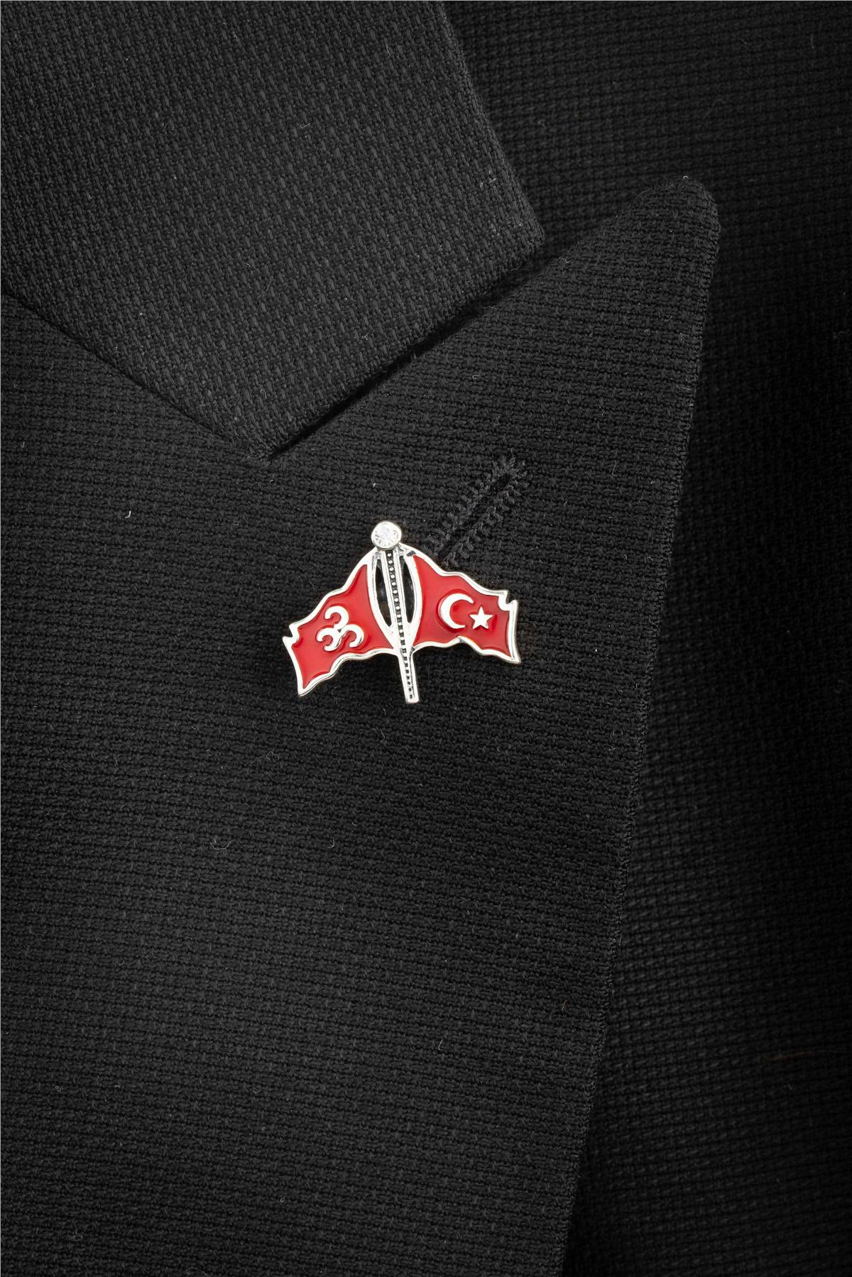 Mineli Üç Hilal ve Türk Bayrağı Gümüş Rozet