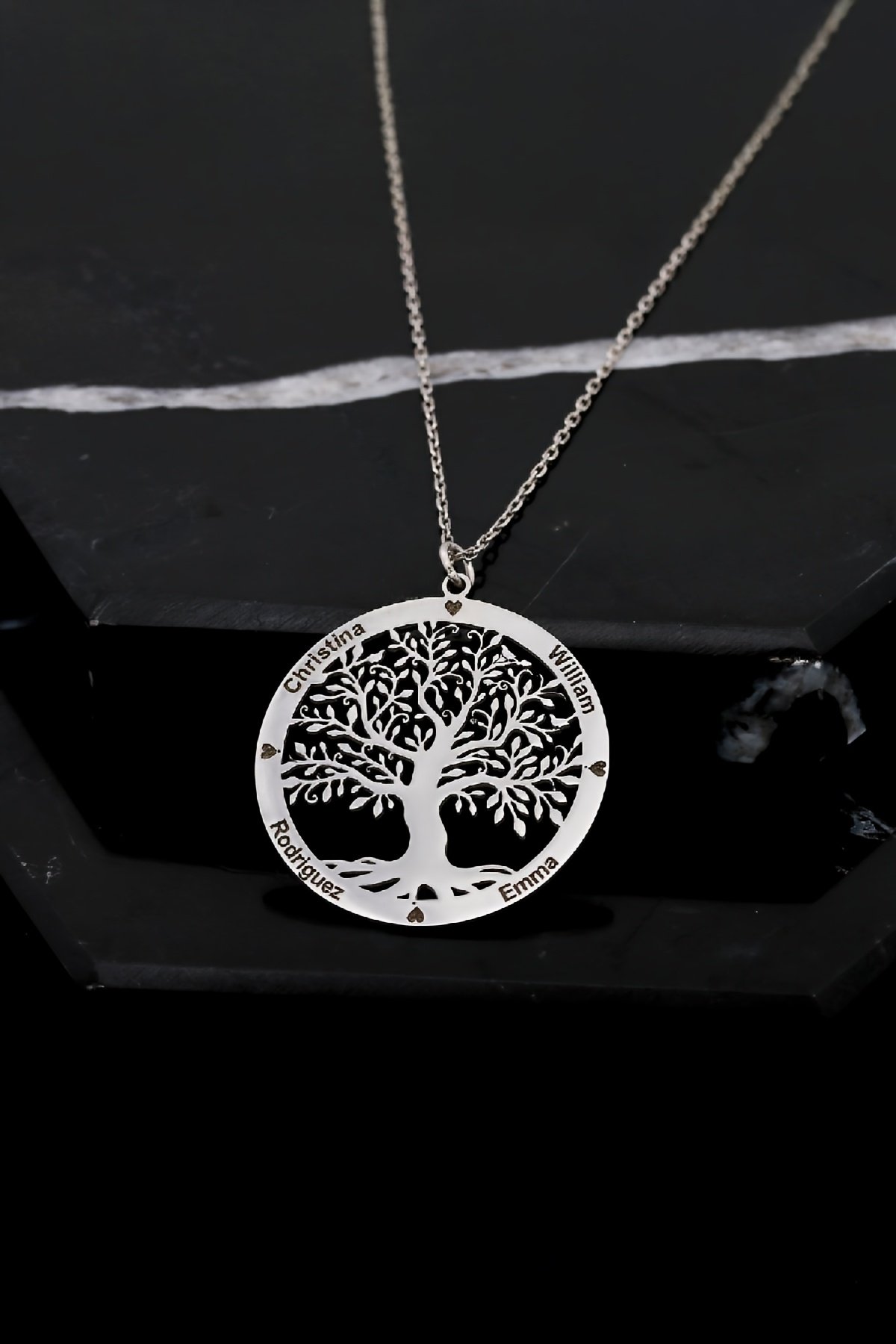 Rodyumlu İsimli Hayat Ağacı Gümüş Bayan Kolye