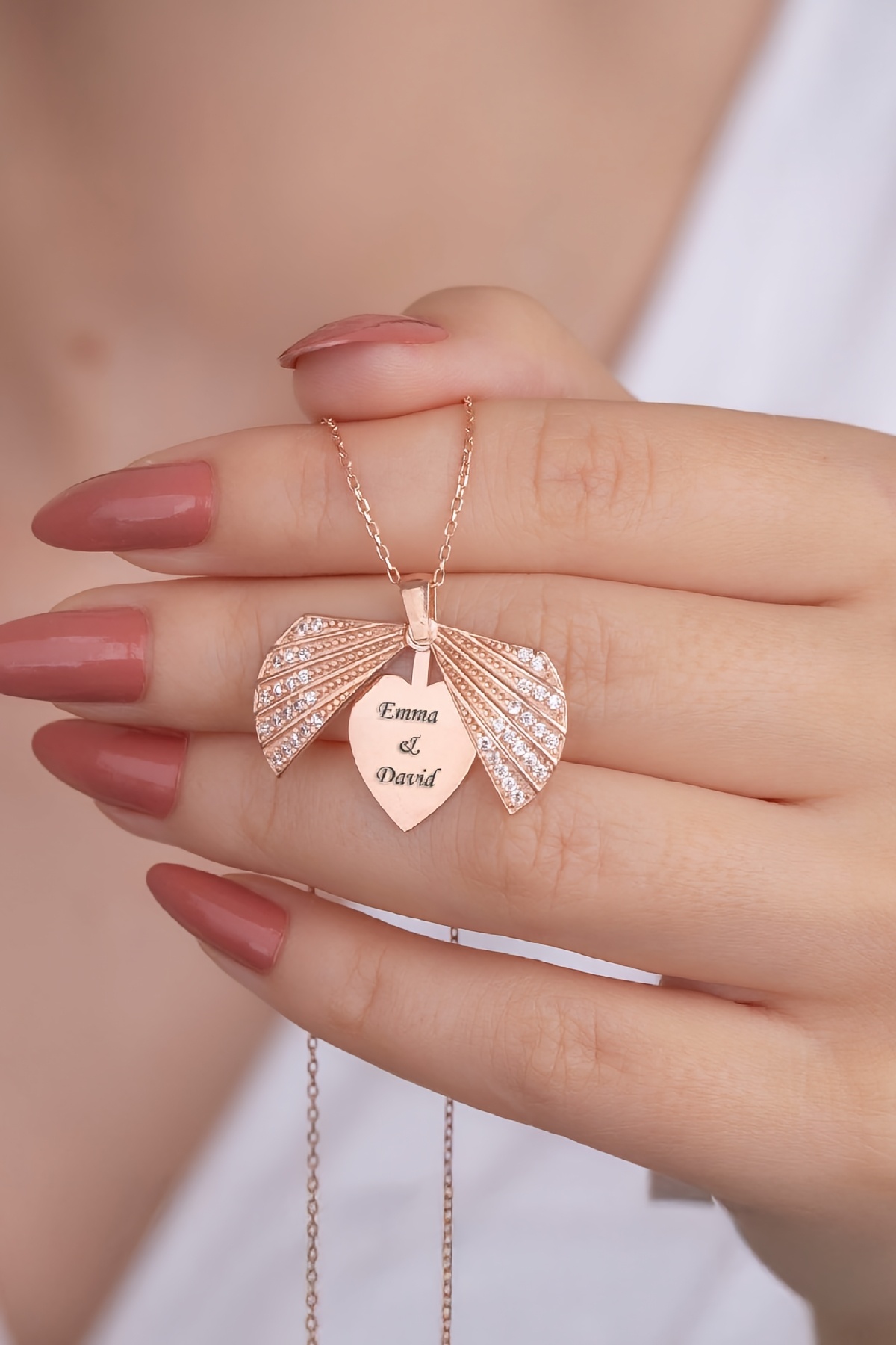 Rose Renk Zirkon Taşlı İsimli İstiridye Gümüş Bayan Kolye