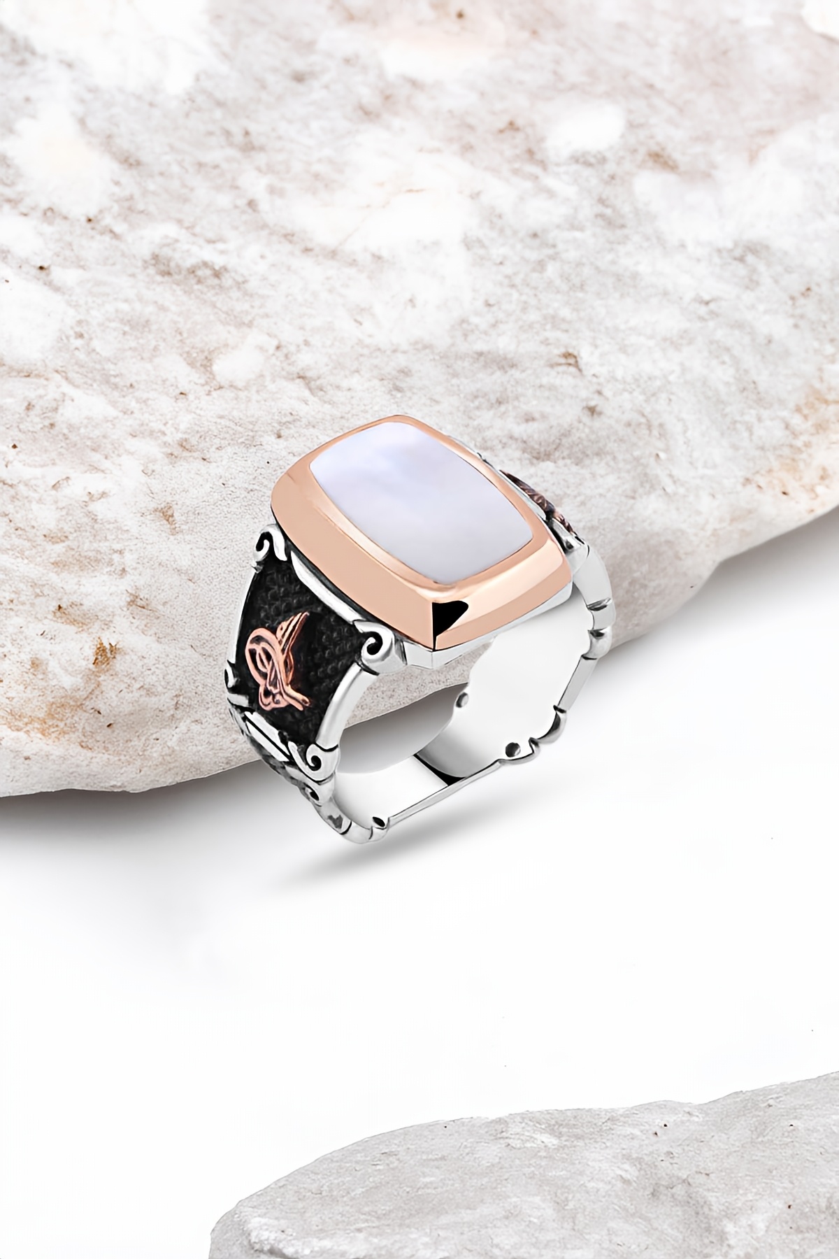 Sedef Taşlı Gümüş Erkek Yüzük