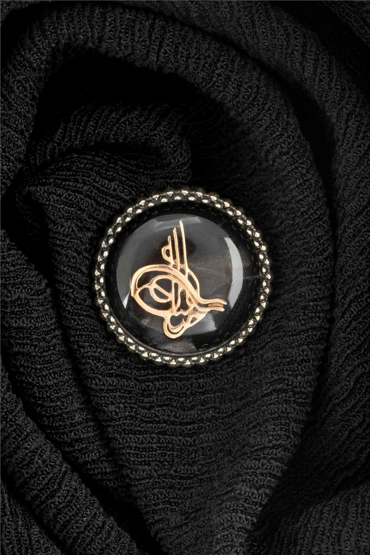 Siyah Mineli Tuğralı Gümüş Rozet