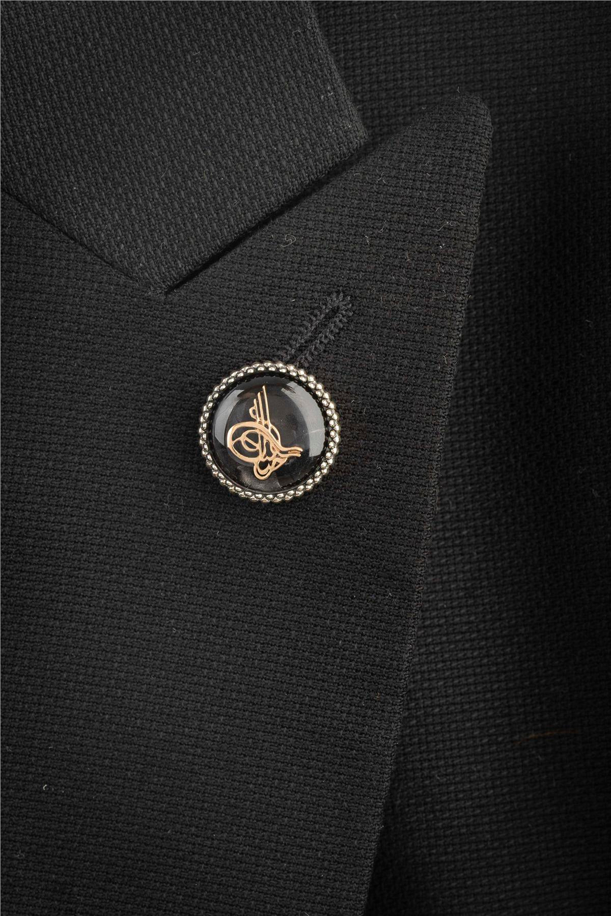 Siyah Mineli Tuğralı Gümüş Rozet