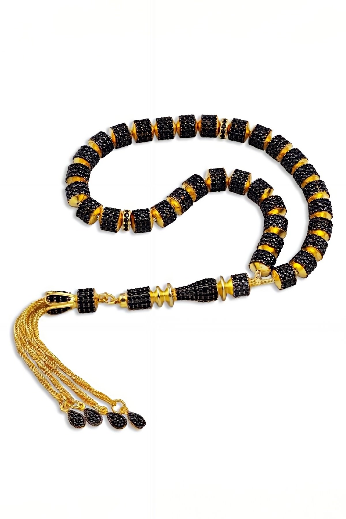 Siyah Zirkon Taşlı Altın Renk Özel Gümüş Tesbih