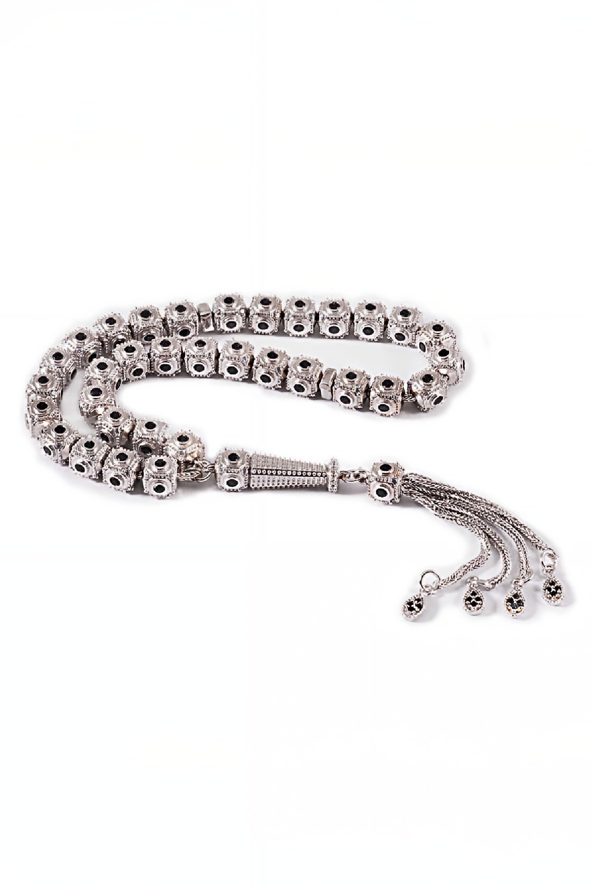 Siyah Zirkon Taşlı Özel Gümüş Tesbih