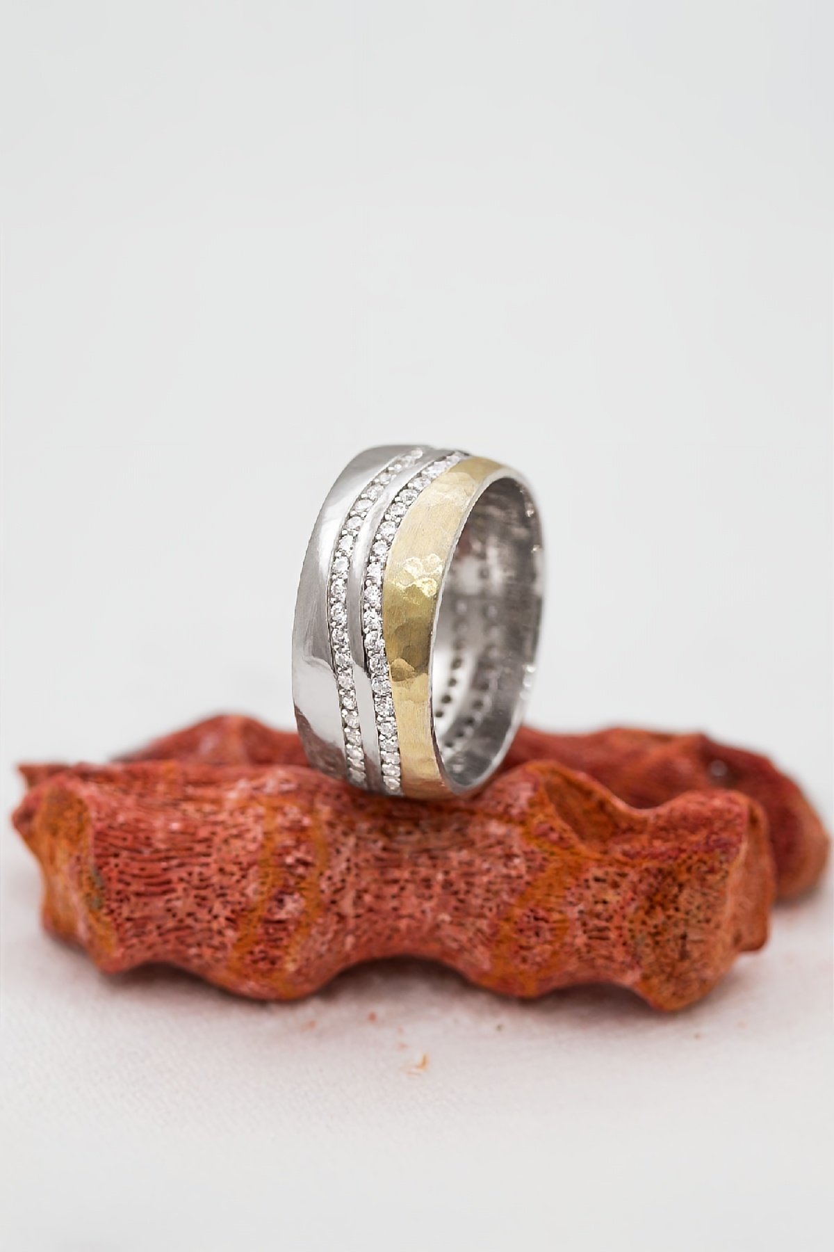 Su Yolu Motifli Altın Renk Geçişli Bayan Gümüş Alyans