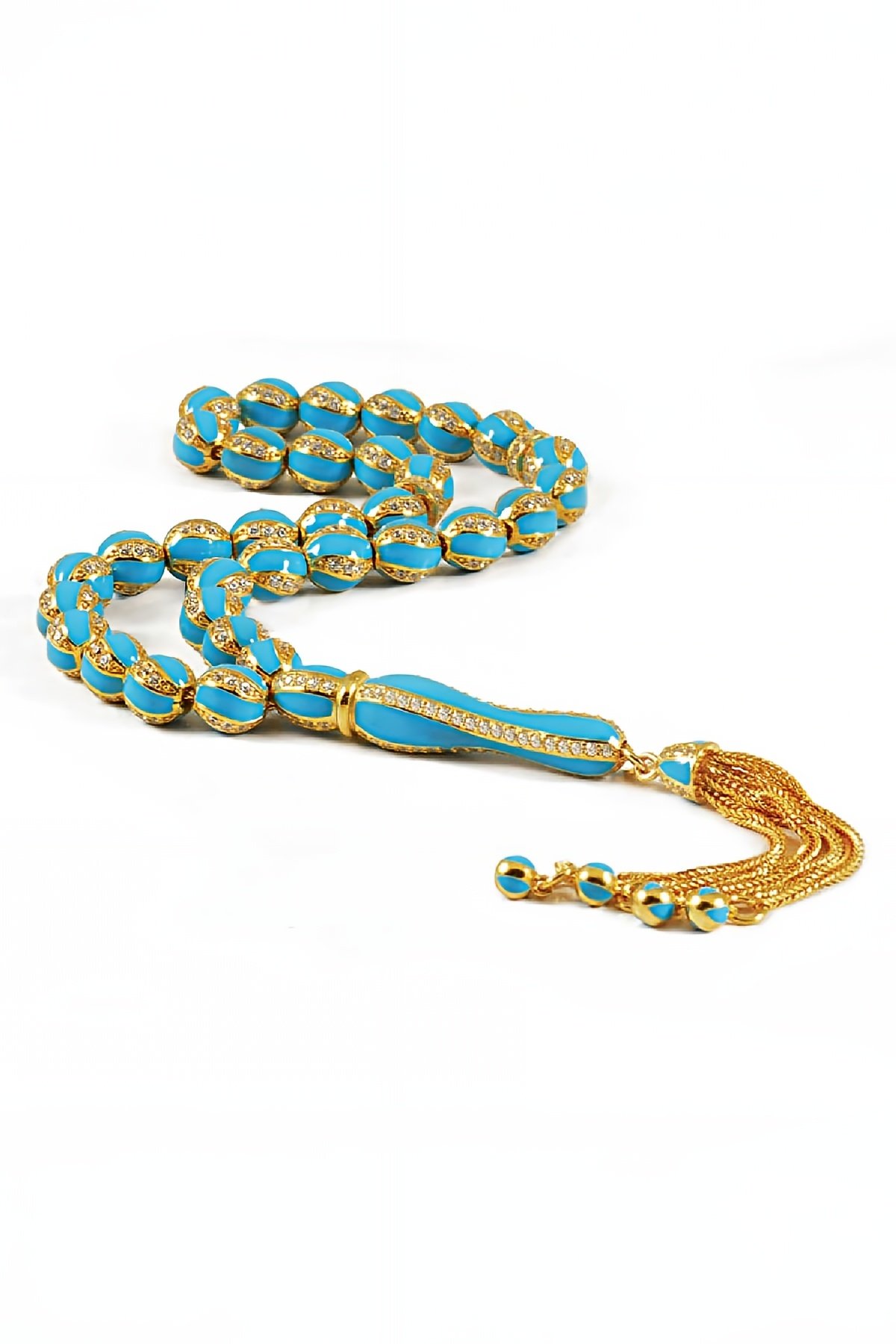 Turkuaz Mineli Zirkon Taşlı Gümüş Tesbih