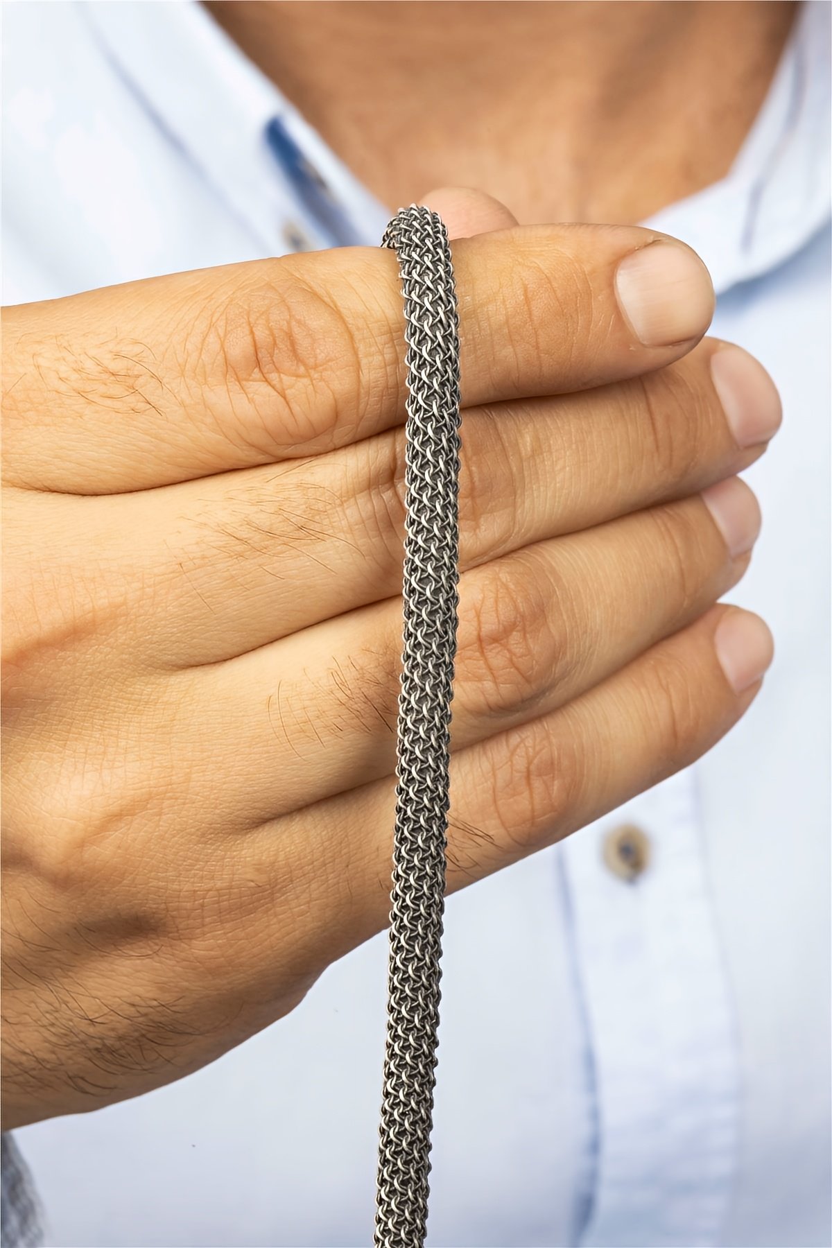 Zincir Örgü Model Gümüş Erkek Bileklik