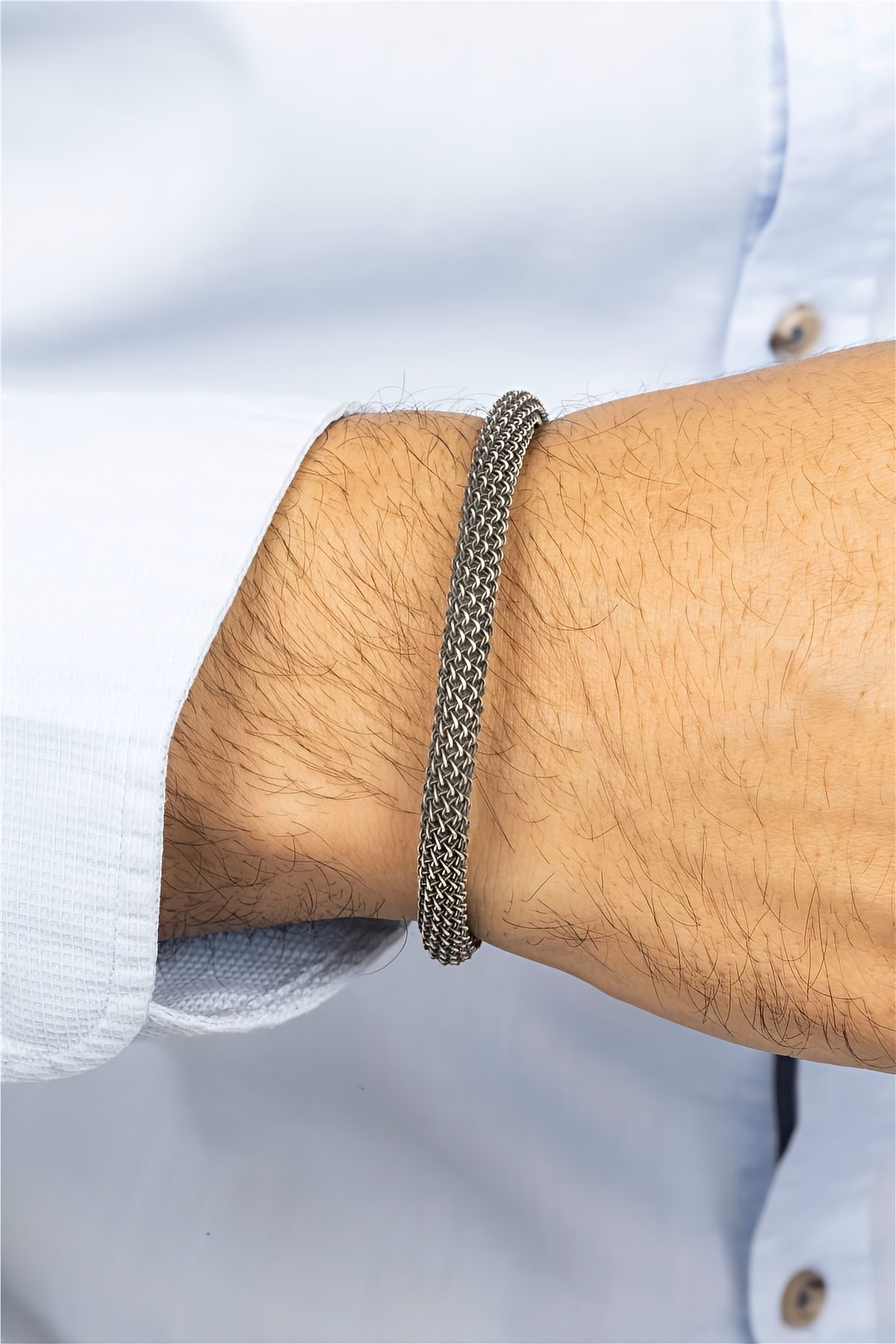 Zincir Örgü Model Gümüş Erkek Bileklik