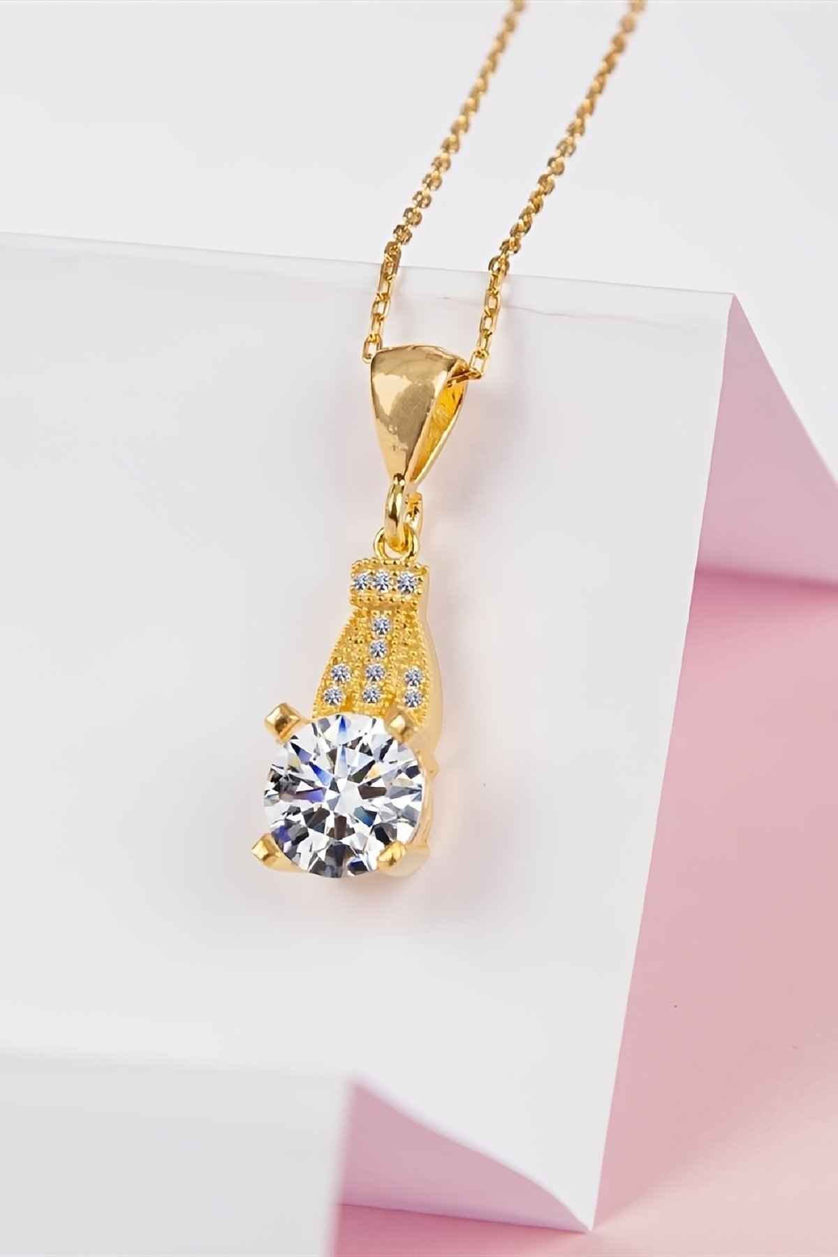 Zirkon Taşlı Altın Kaplama 925 Ayar Gümüş Bayan Kolye