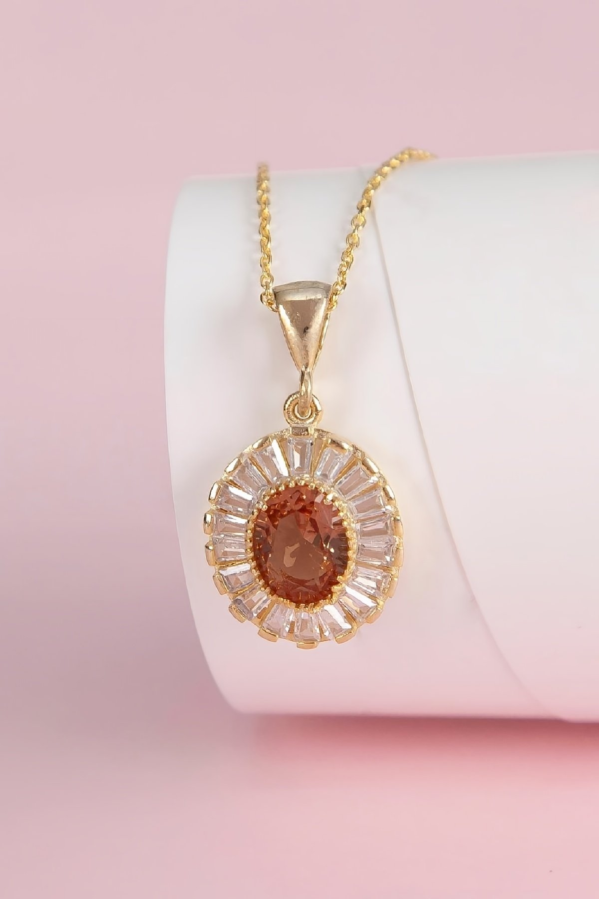 Zultanit Taşlı Altın Kaplama 925 Ayar Gümüş Bayan Baget Kolye