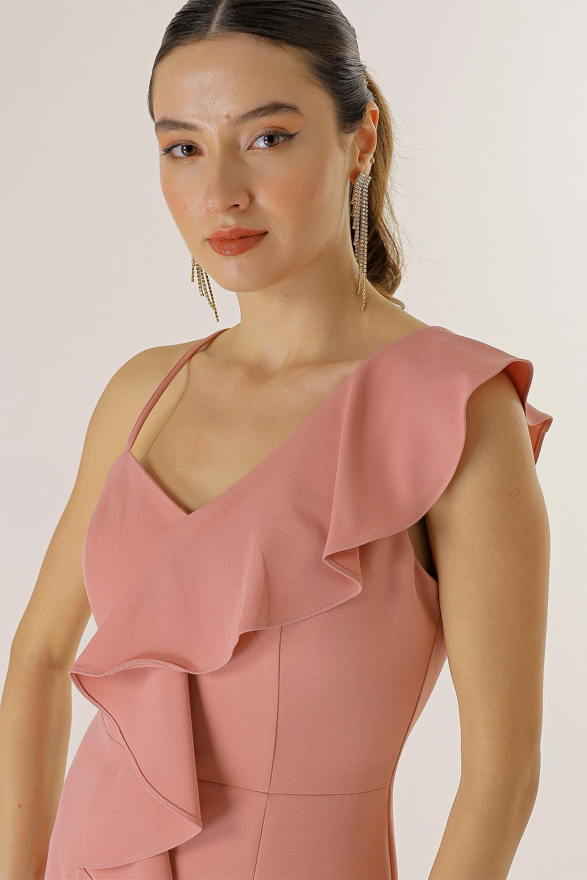 S-20Y0130017Tek Omuz Önü Yırtmaçlı Abiye Elbise