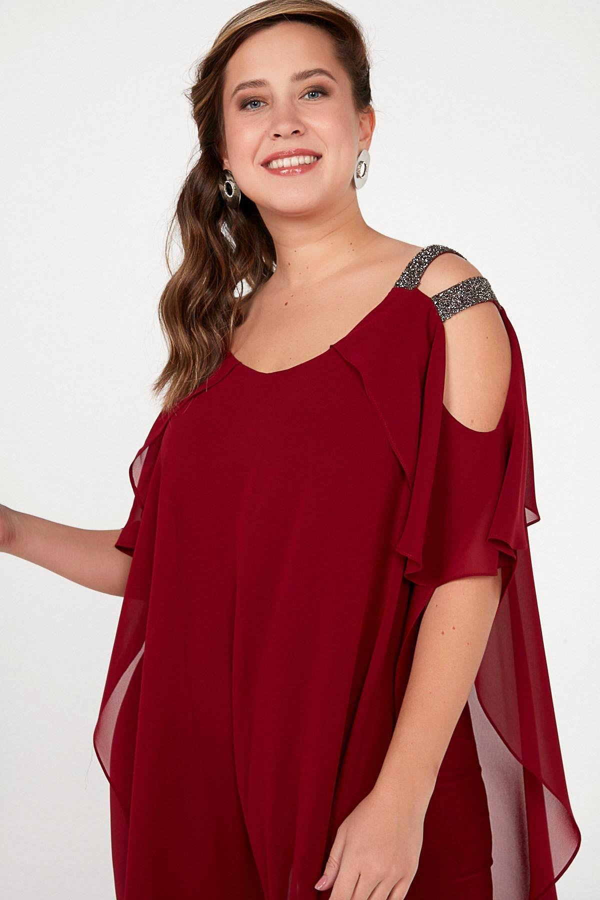 S-20Y1210002Chiffon Jumpsuit with Sequined Shoulders and Lycra Top