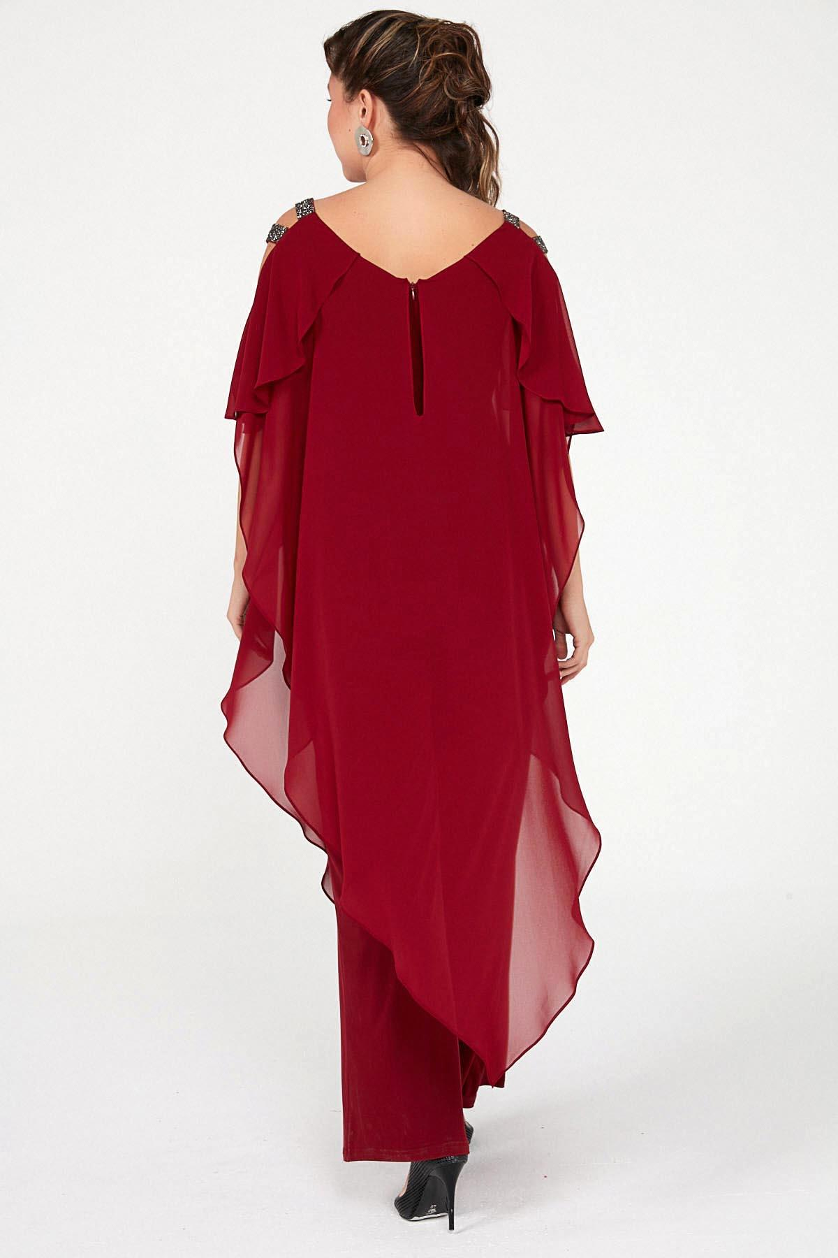 S-20Y1210002Chiffon Jumpsuit with Sequined Shoulders and Lycra Top