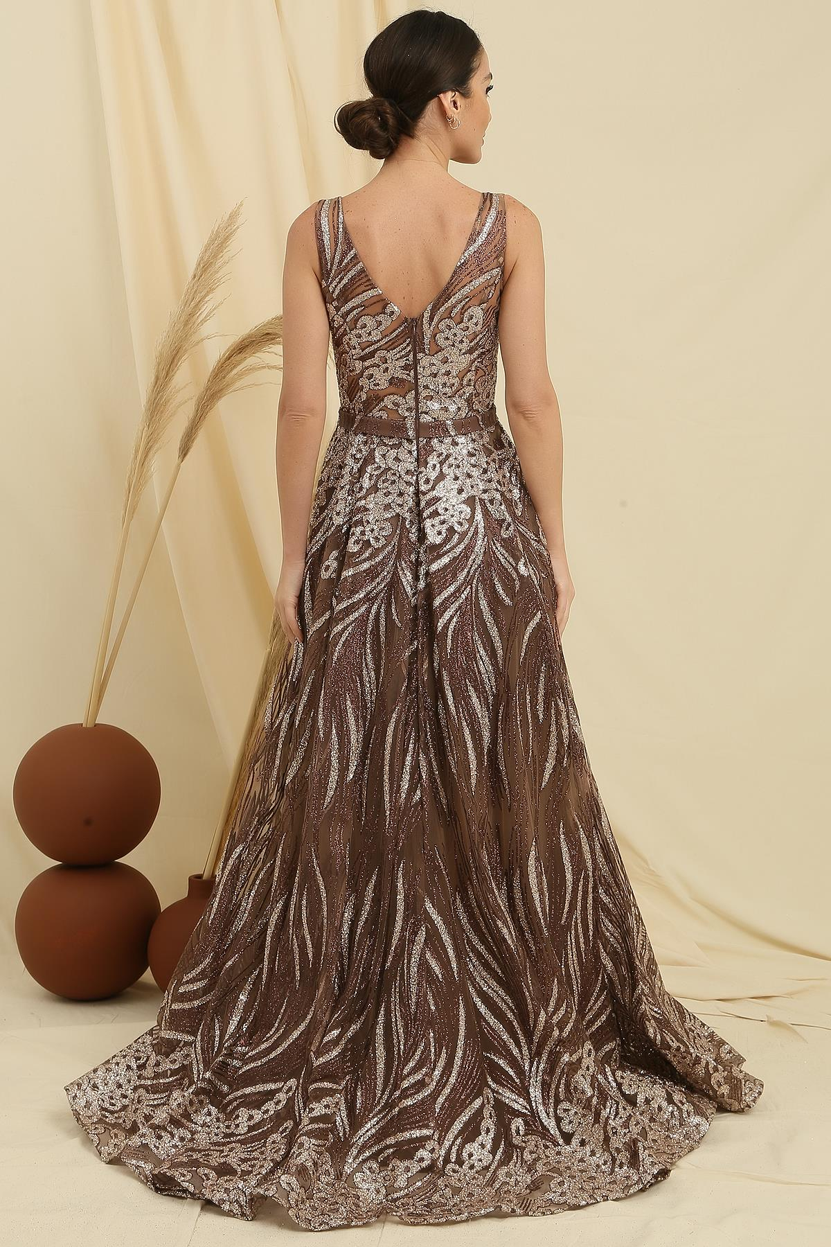 S-21K0490019Simli Hayalet Tül Prenses Abiye